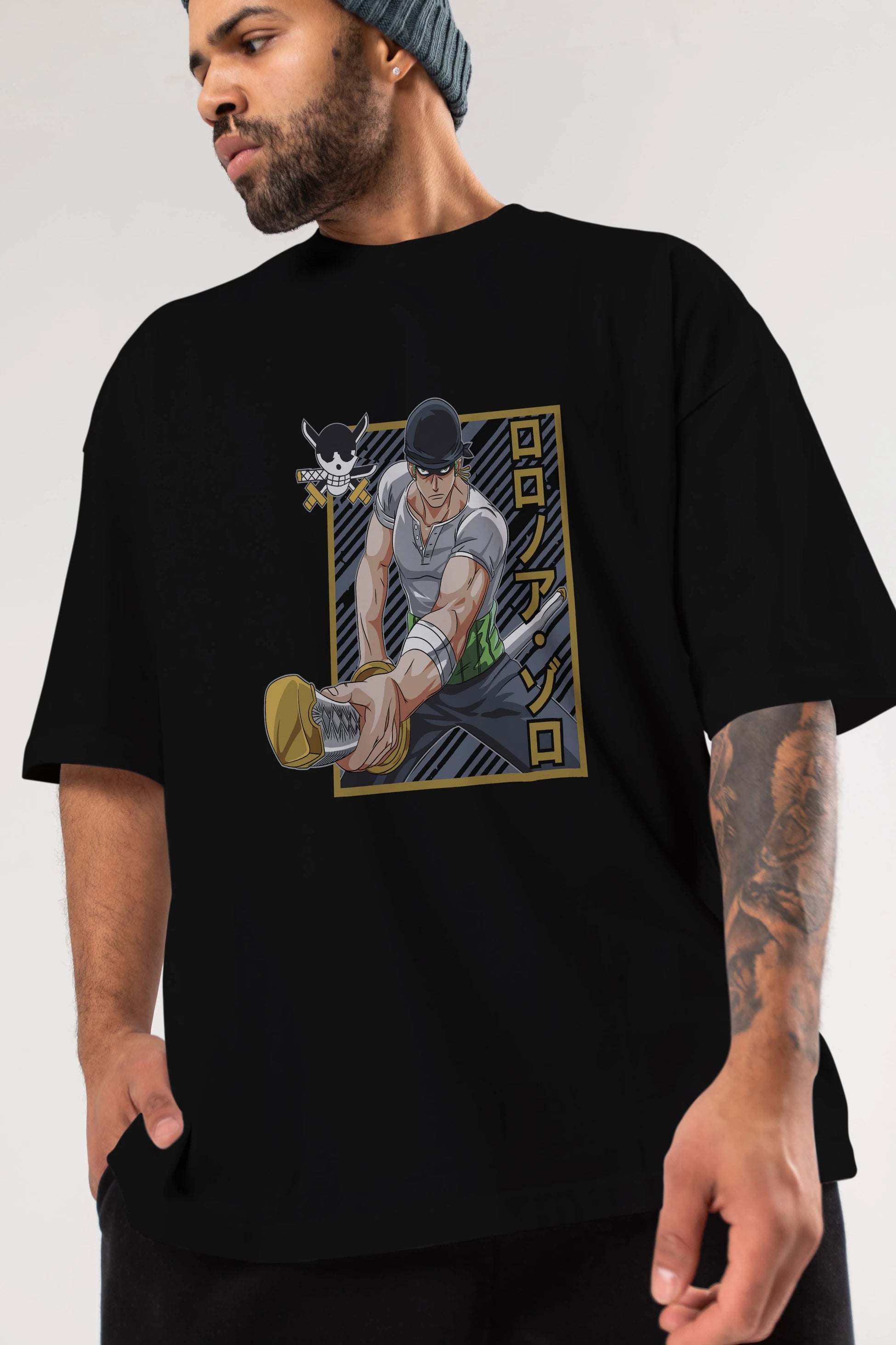 RORONOA ZORO Anime Ön Baskılı Oversize t-shirt %100 pamuk Erkek Kadın Unisex