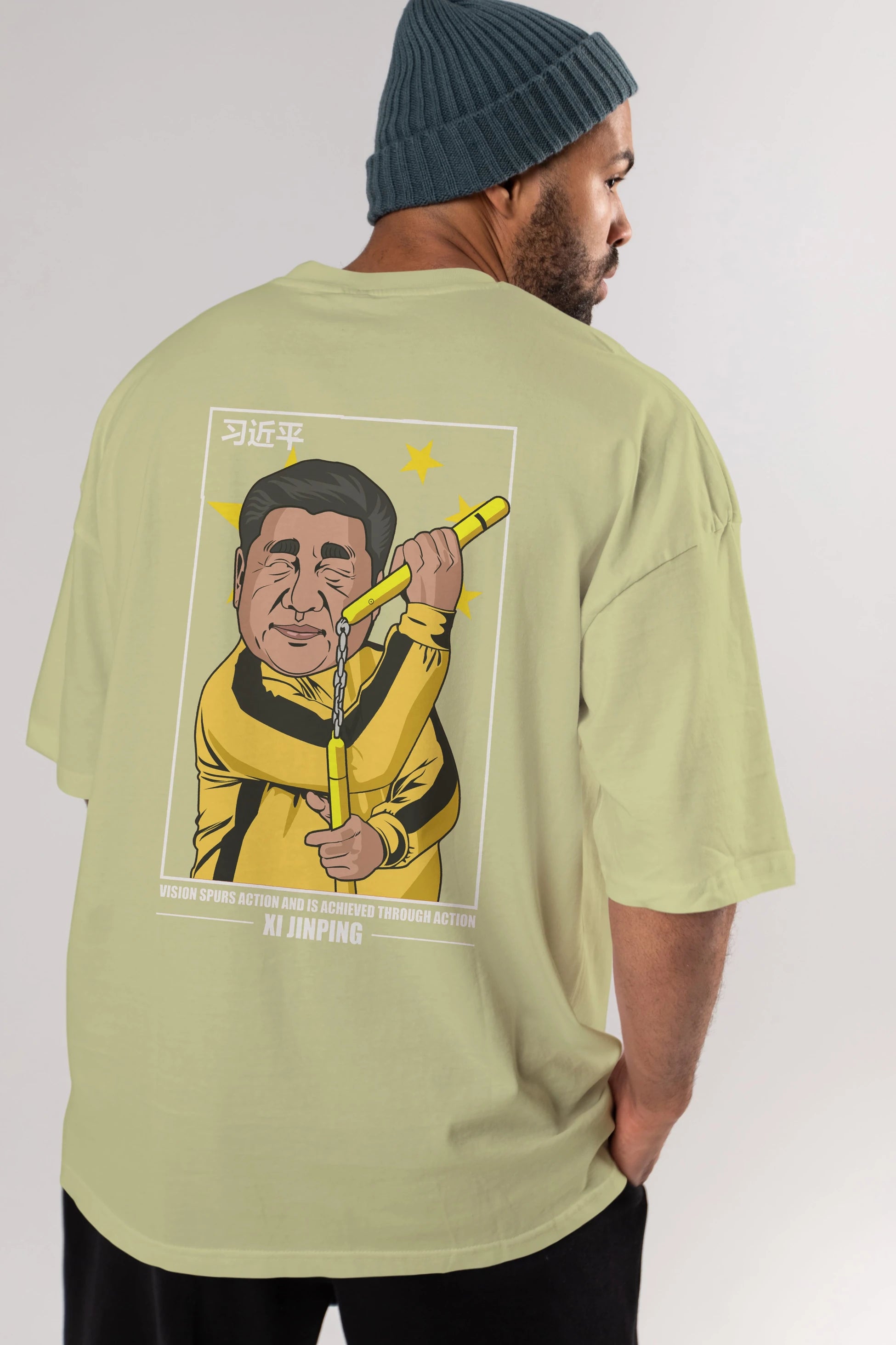 Xi Jinping Bruce Lee Arka Baskılı Oversize t-shirt Erkek Kadın Unisex %100 Pamuk tişort
