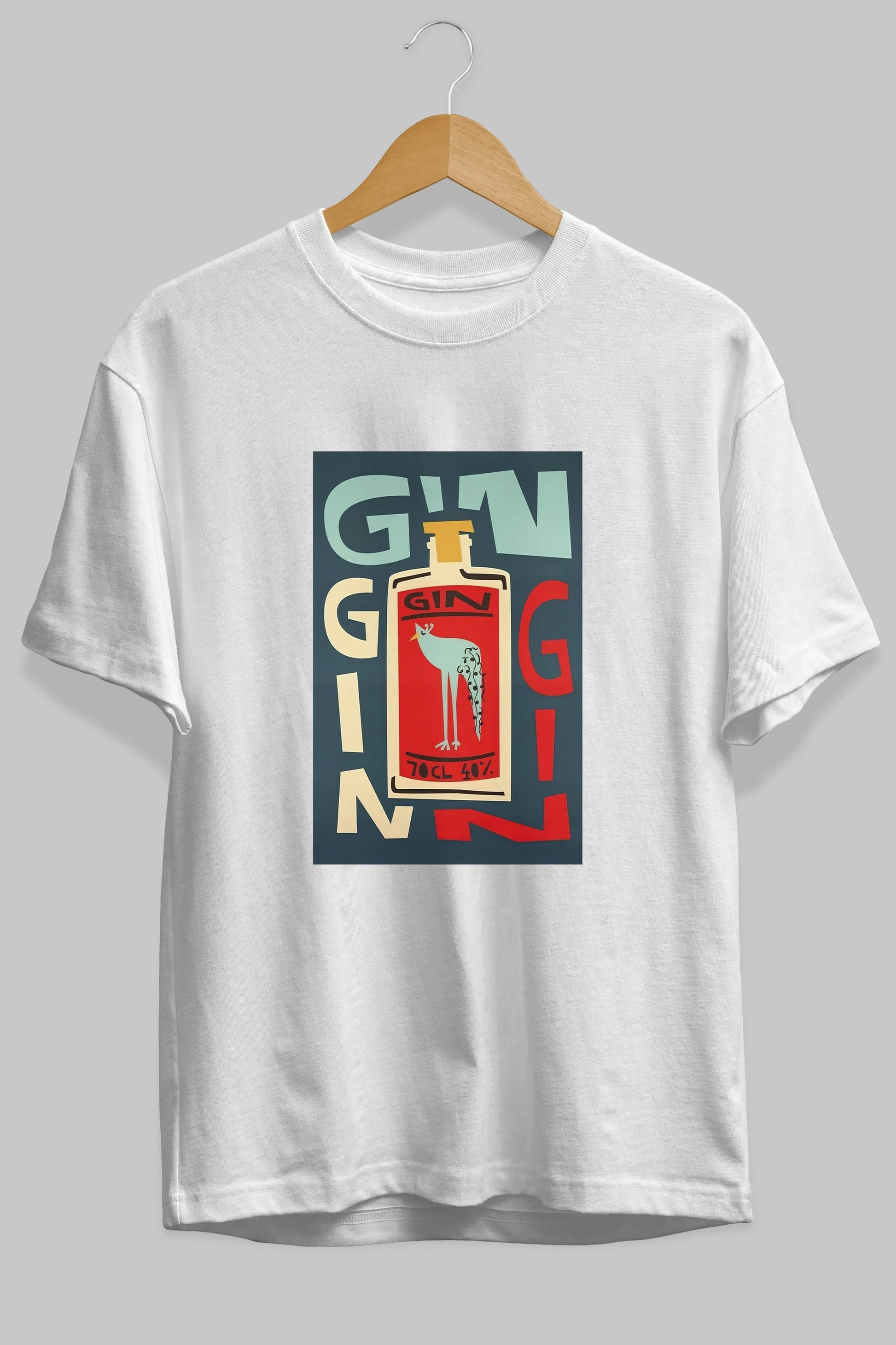 Gin 2 Ön Baskılı Oversize t-shirt Erkek Kadın Unisex %100 Pamuk Bisiklet Yaka tişort