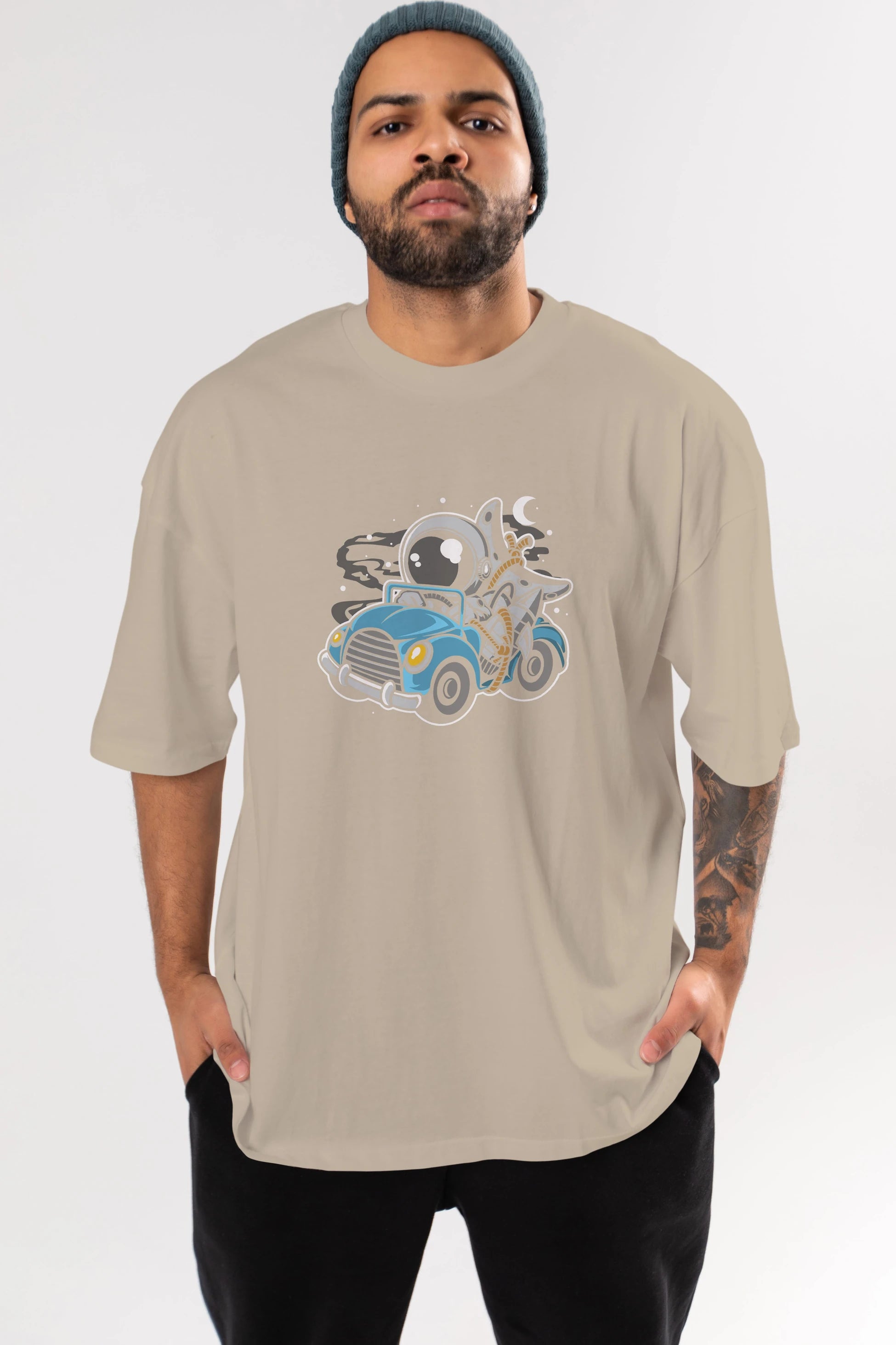 Astronaut Journey Ön Baskılı Oversize t-shirt Erkek Kadın Unisex