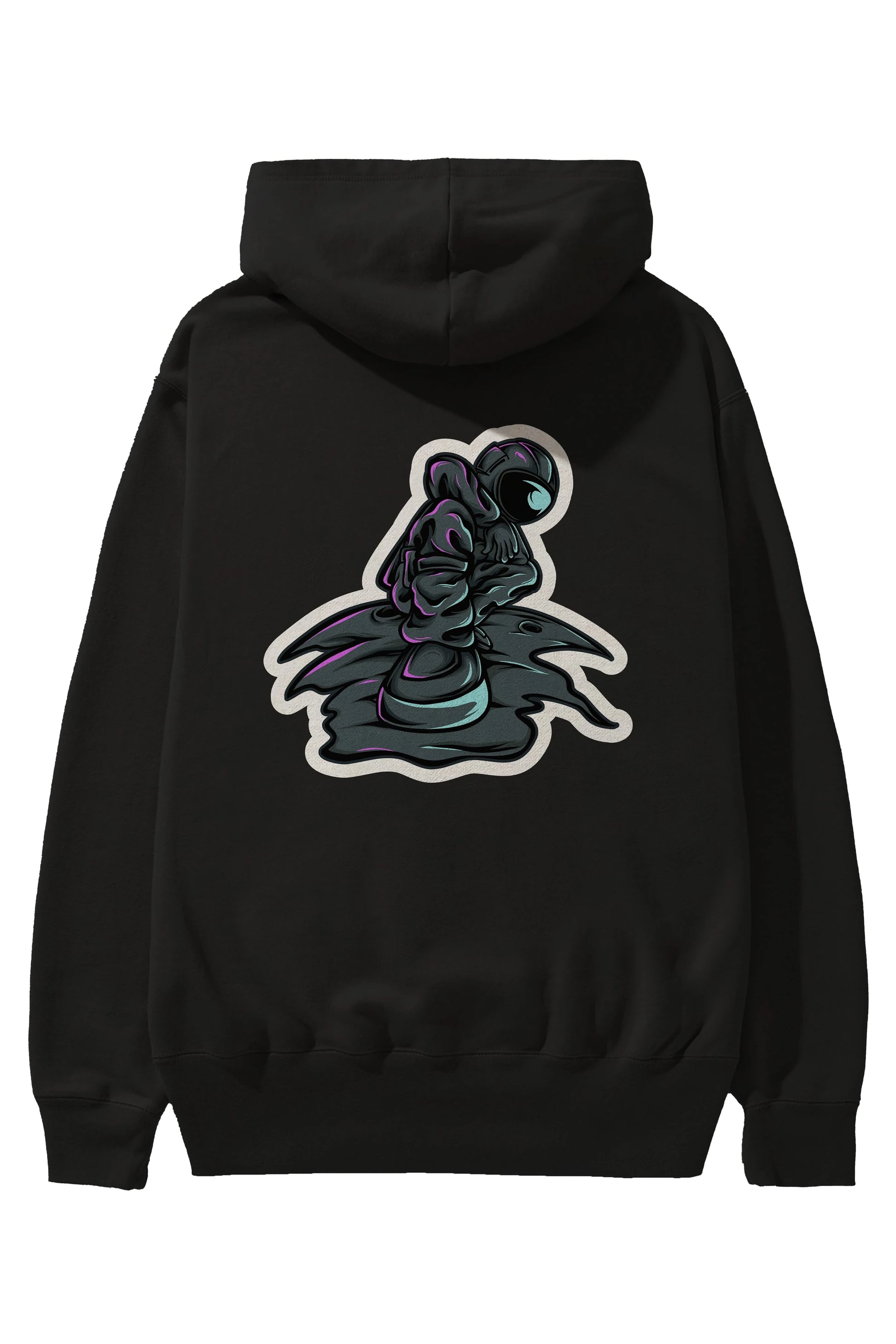Stylish Astronaut Sticker Arka Baskılı Hoodie Oversize Kapüşonlu Sweatshirt Erkek Kadın Unisex