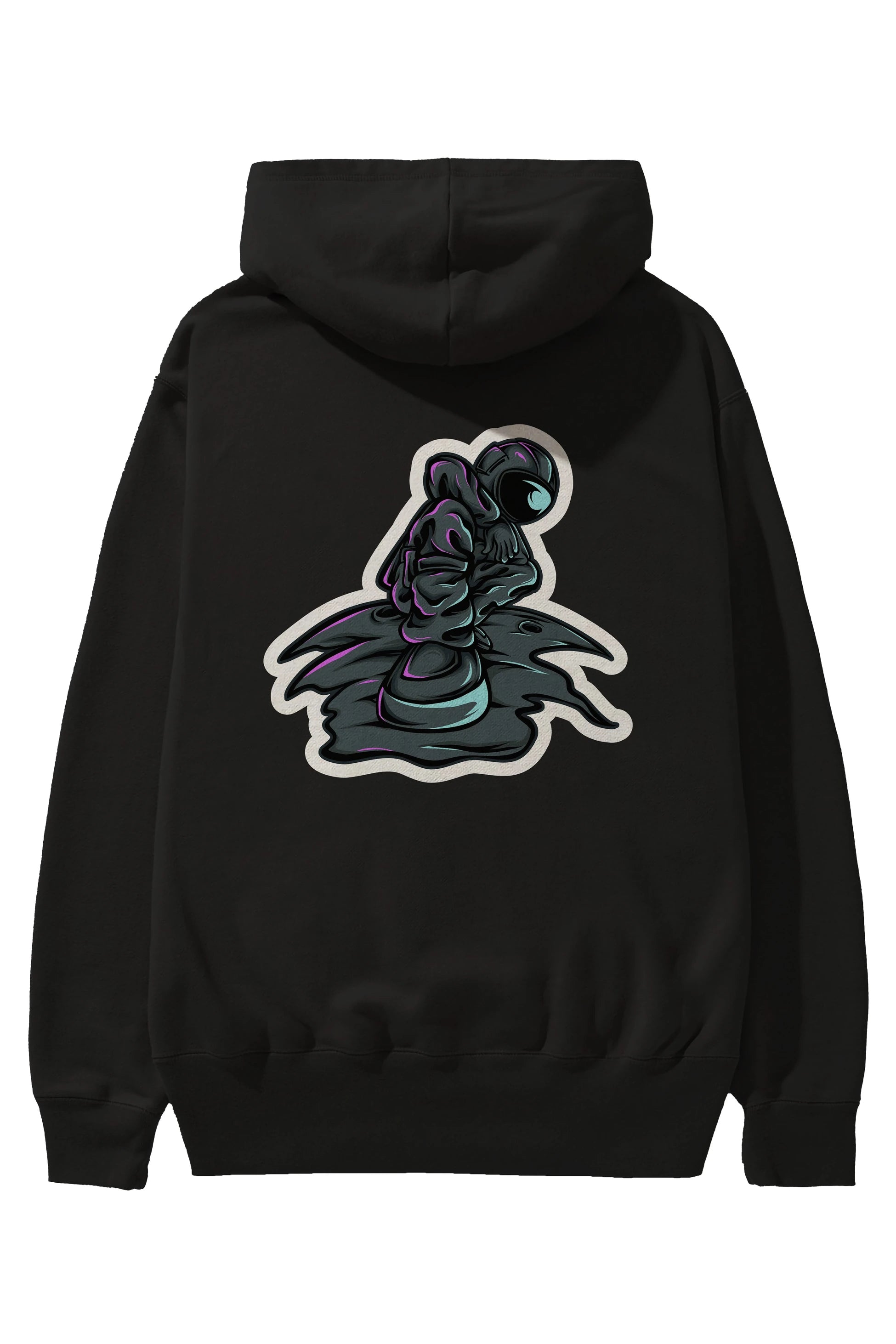 Stylish Astronaut Sticker Arka Baskılı Hoodie Oversize Kapüşonlu Sweatshirt Erkek Kadın Unisex