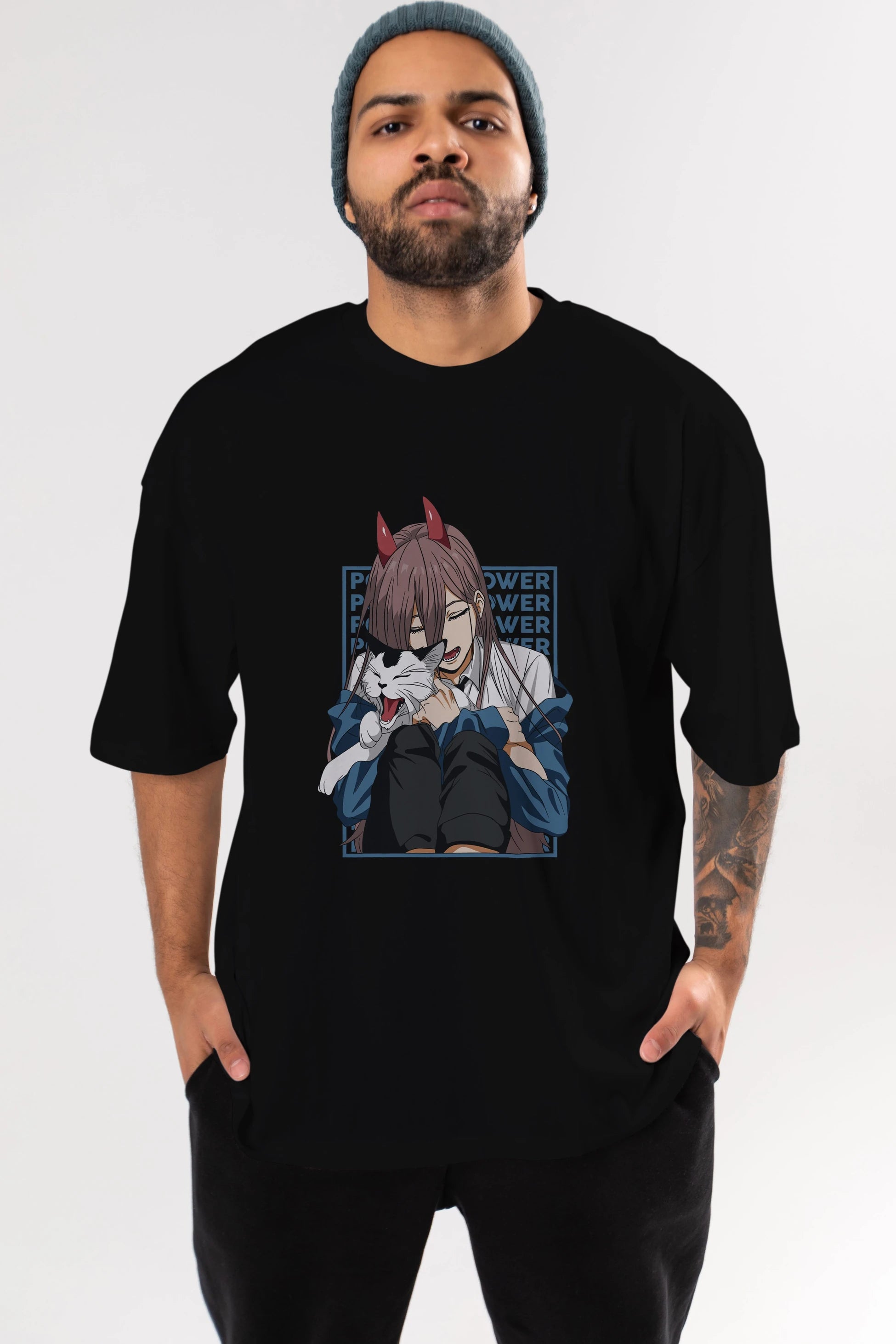 POWER CHAINSAWMAN Anime Ön Baskılı Oversize t-shirt %100 pamuk Erkek Kadın Unisex