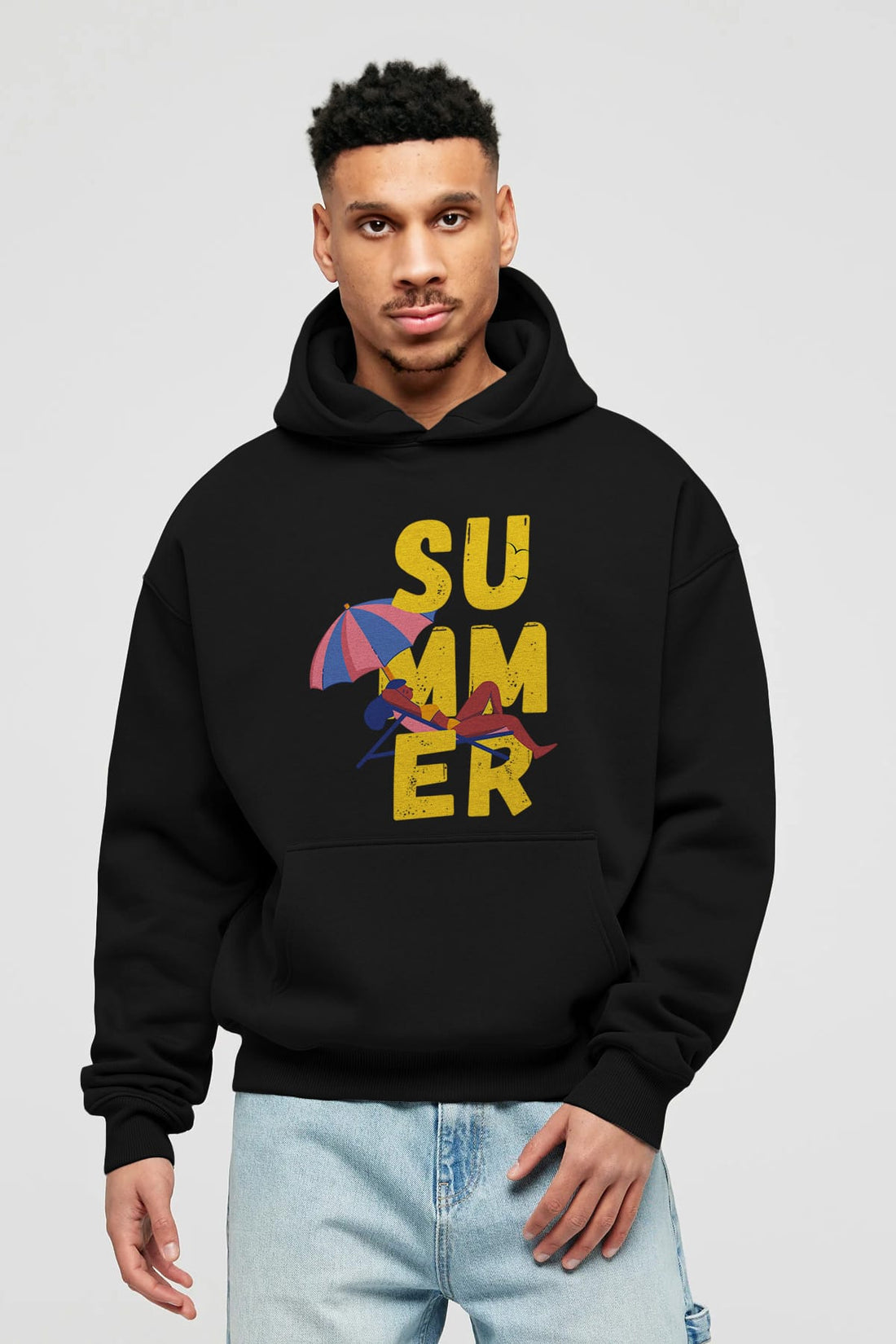Summer Yazılı Ön Baskılı Oversize Hoodie Kapüşonlu Sweatshirt Erkek Kadın Unisex