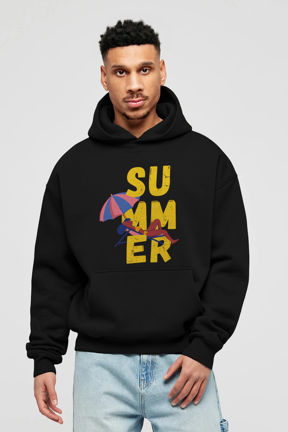 Summer Yazılı Ön Baskılı Oversize Hoodie Kapüşonlu Sweatshirt Erkek Kadın Unisex