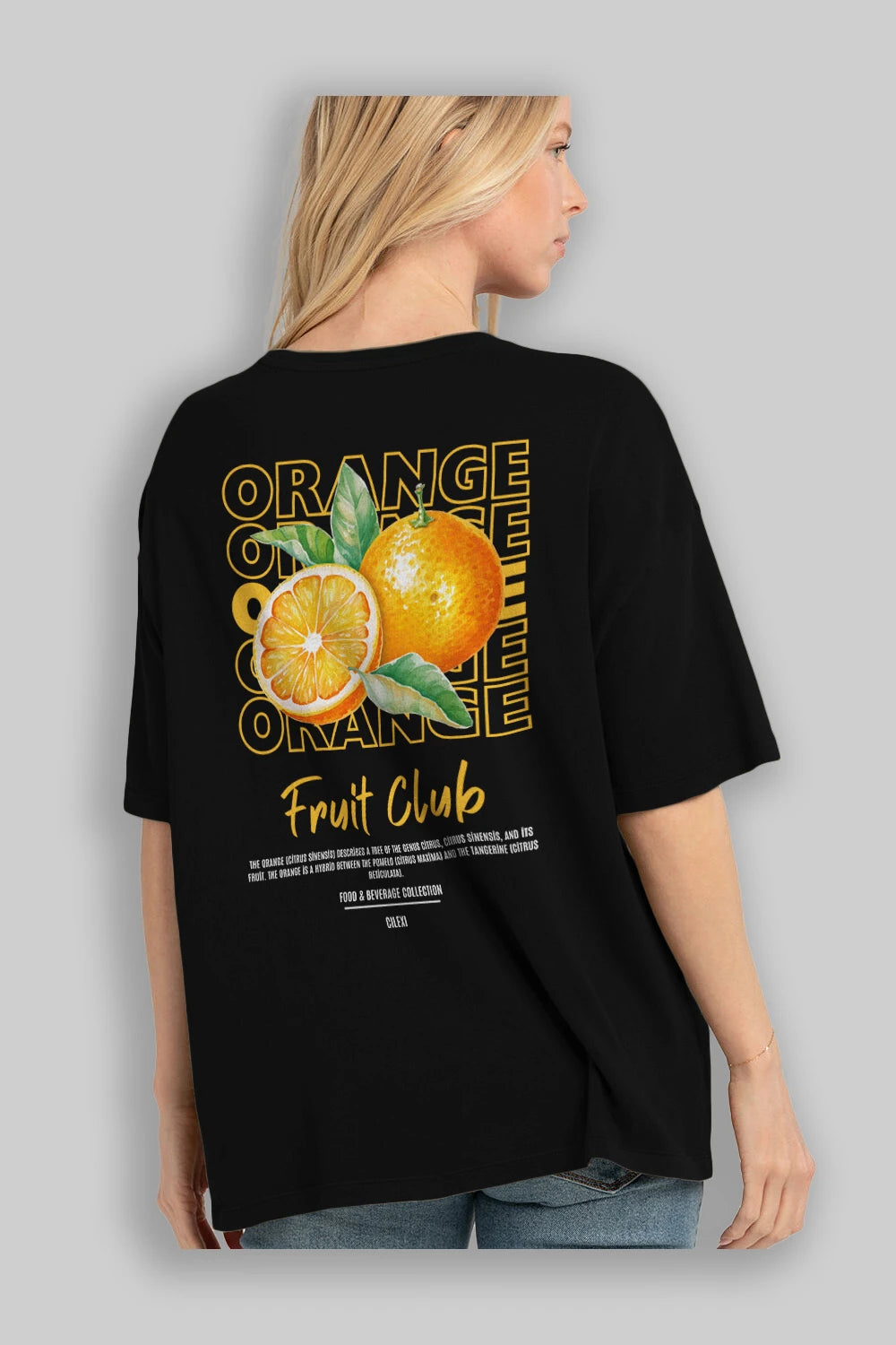 Orange Arka Baskılı Oversize t-shirt Erkek Kadın Pamuk Bisiklet Yaka tişort