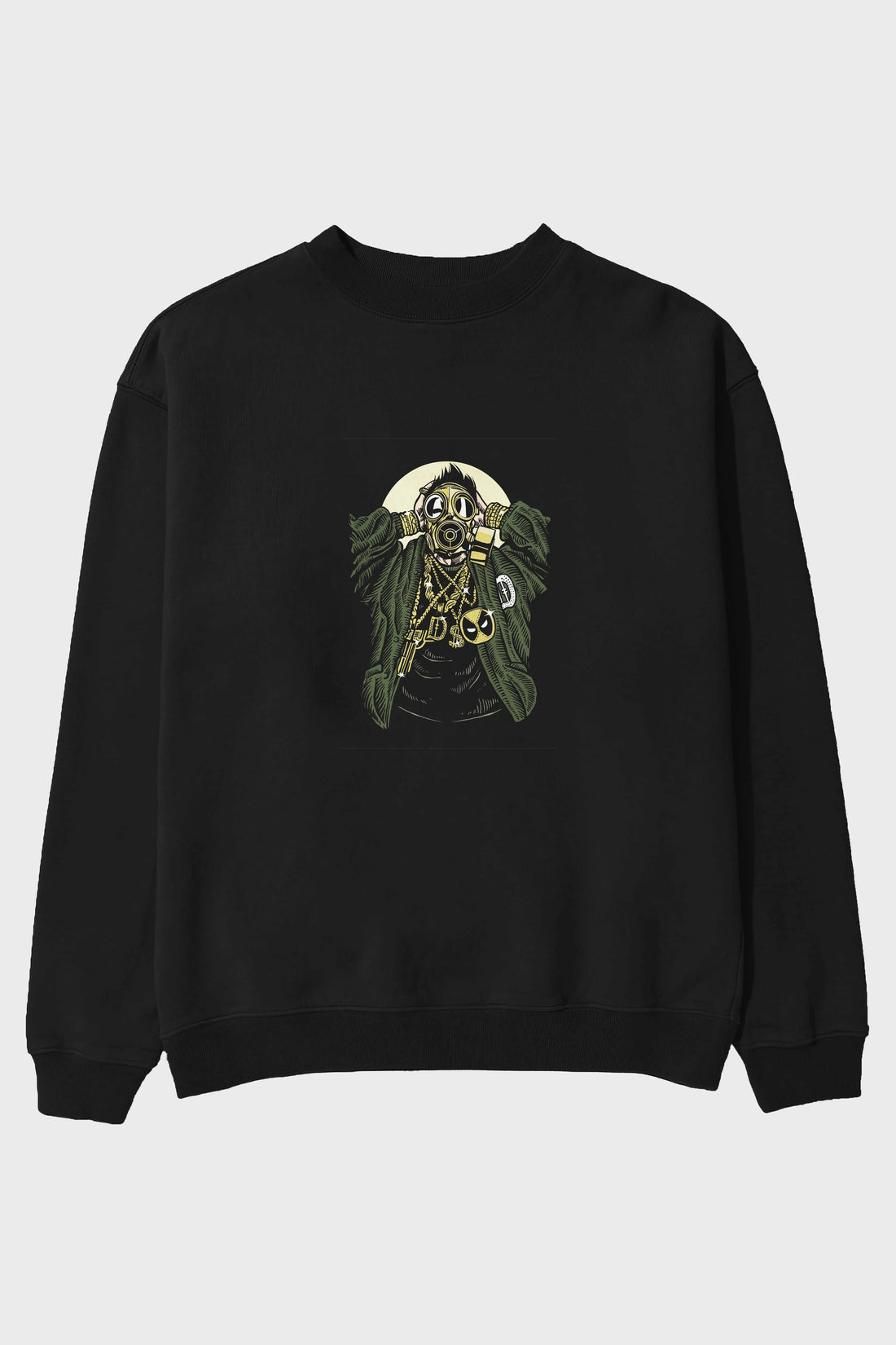 Gasmask Gangsta Ön Baskılı Oversize Sweatshirt Erkek Kadın Unisex