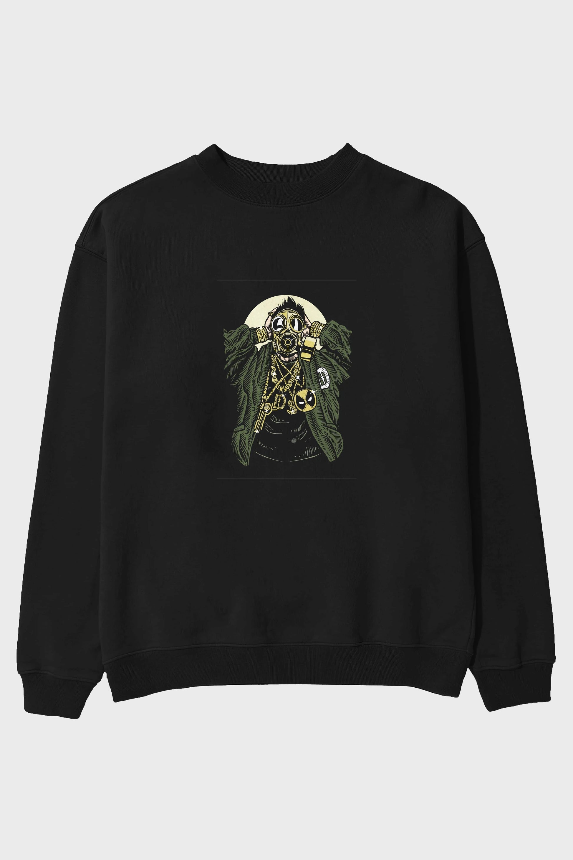 Gasmask Gangsta Ön Baskılı Oversize Sweatshirt Erkek Kadın Unisex