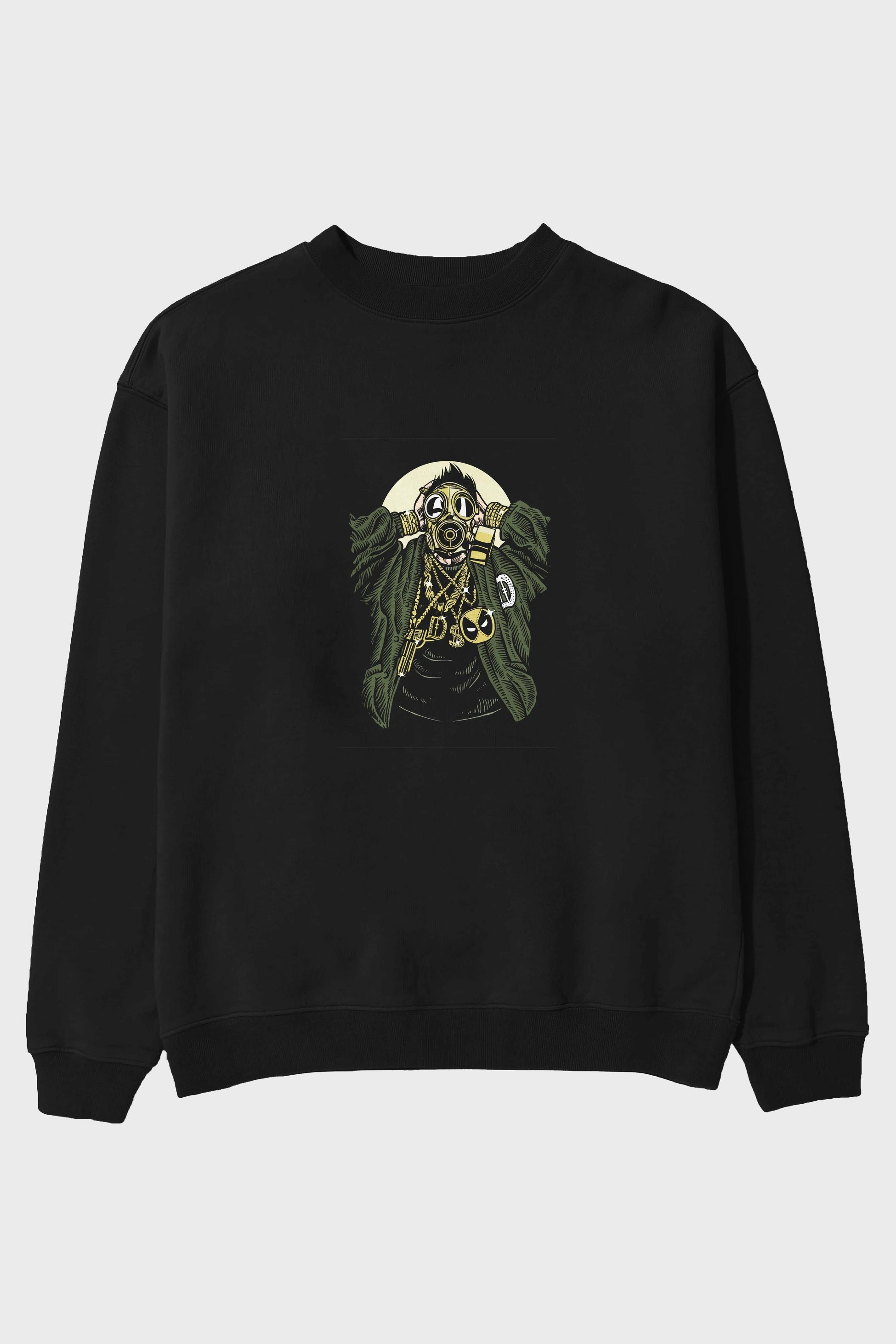 Gasmask Gangsta Ön Baskılı Oversize Sweatshirt Erkek Kadın Unisex