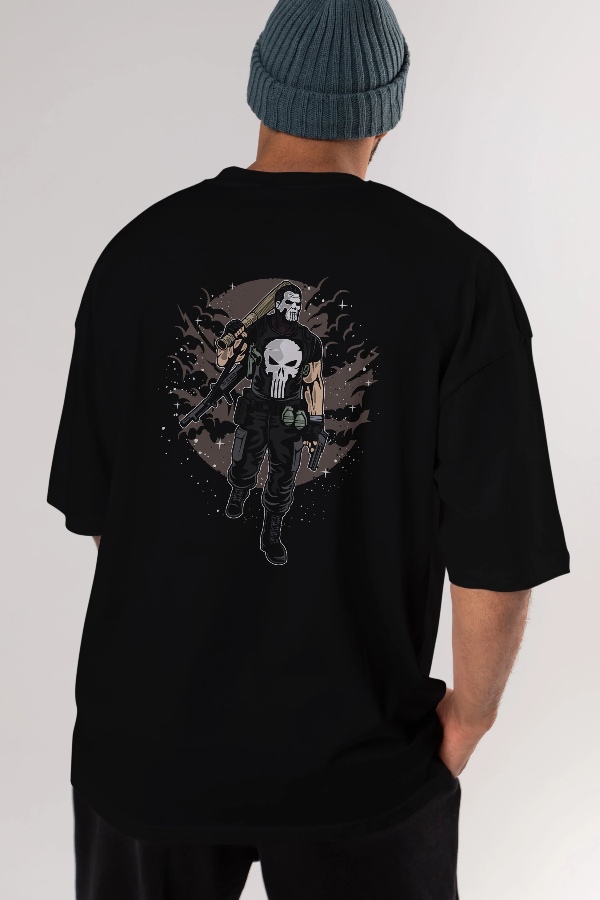 Punisher Arka Baskılı Oversize t-shirt Erkek Kadın Unisex %100 Pamuk
