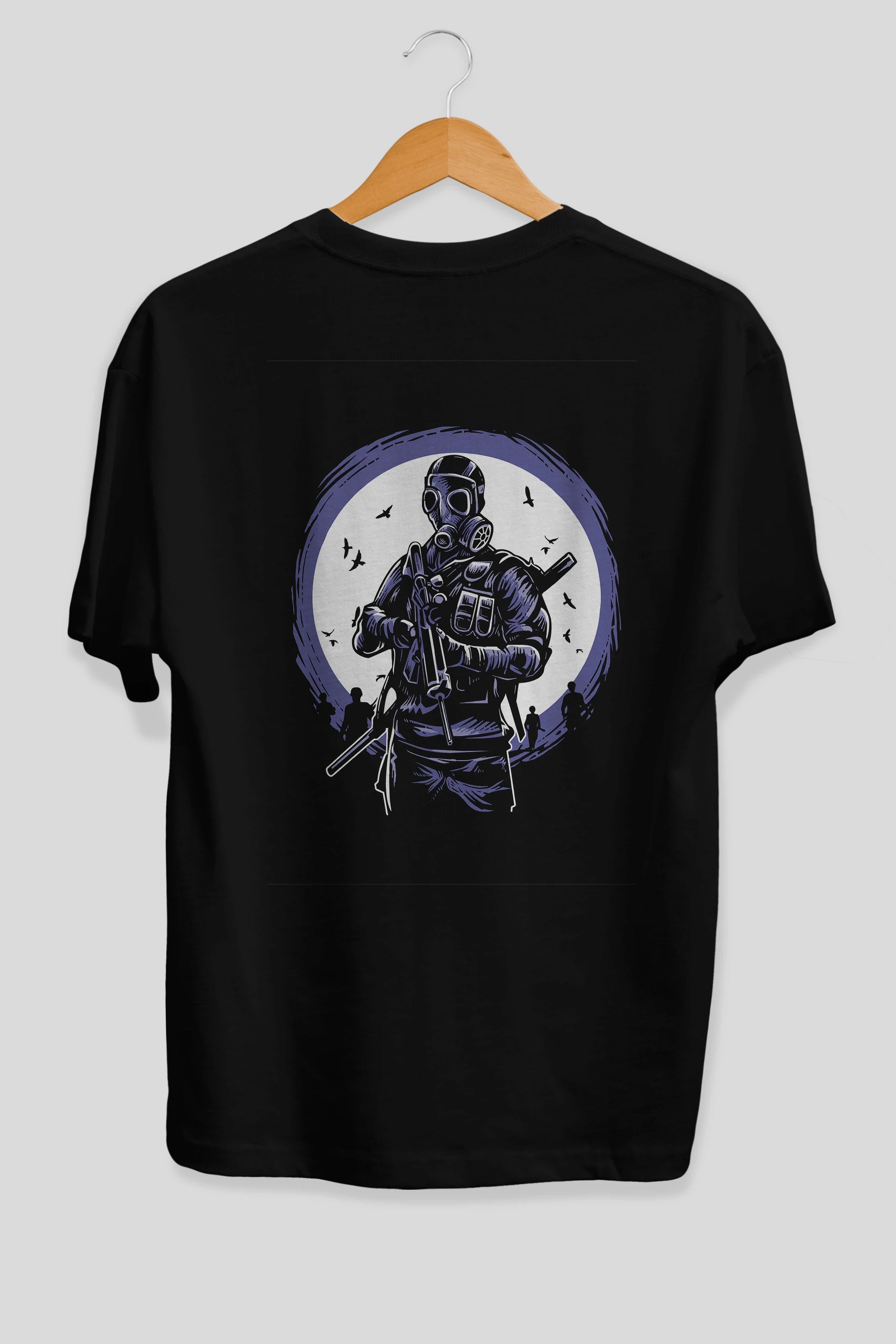 Gas Mask Soldier Arka Baskılı Oversize t-shirt Erkek Kadın Unisex %100 Pamuk