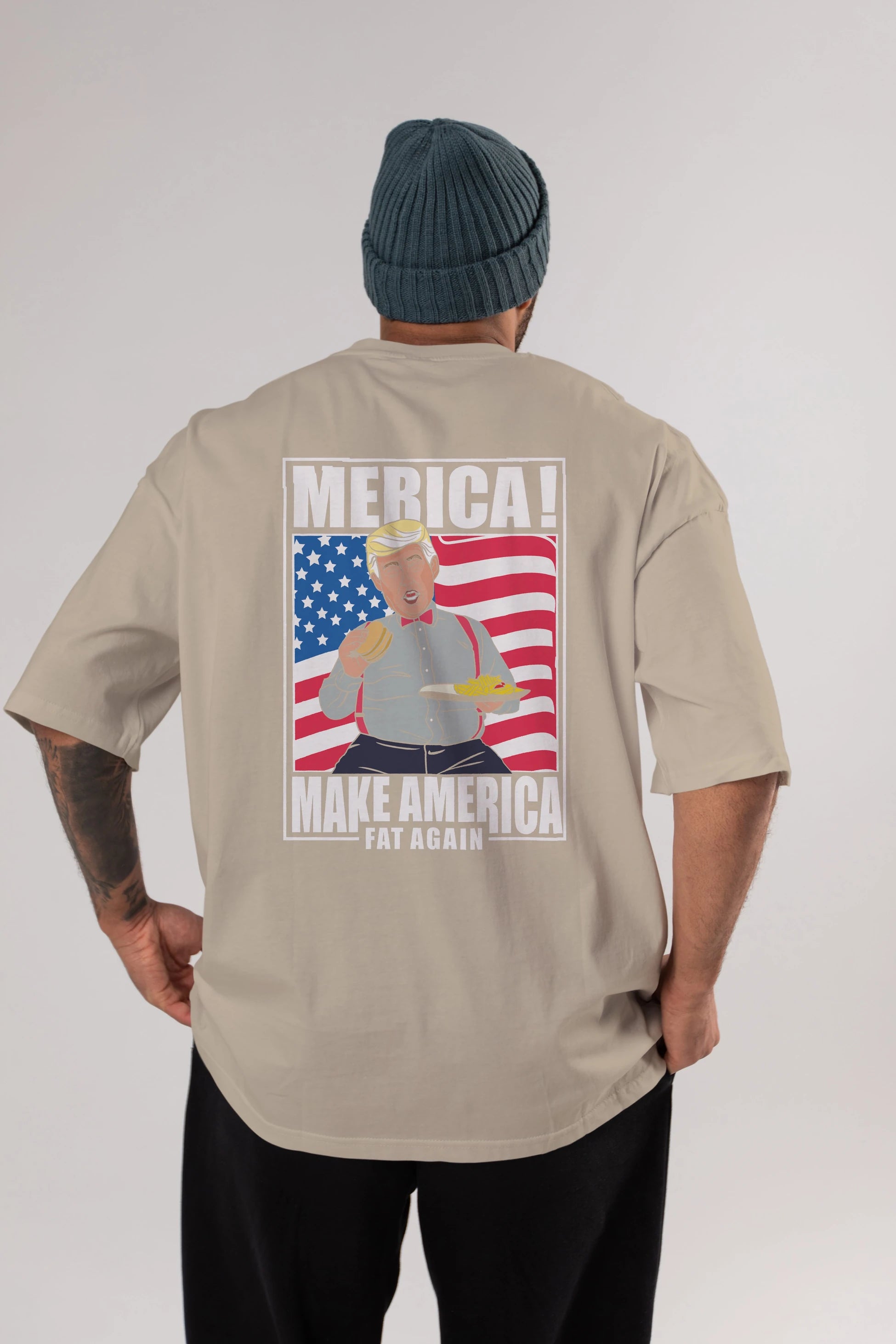 Trump Burger Arka Baskılı Oversize t-shirt Erkek Kadın Unisex %100 Pamuk tişort