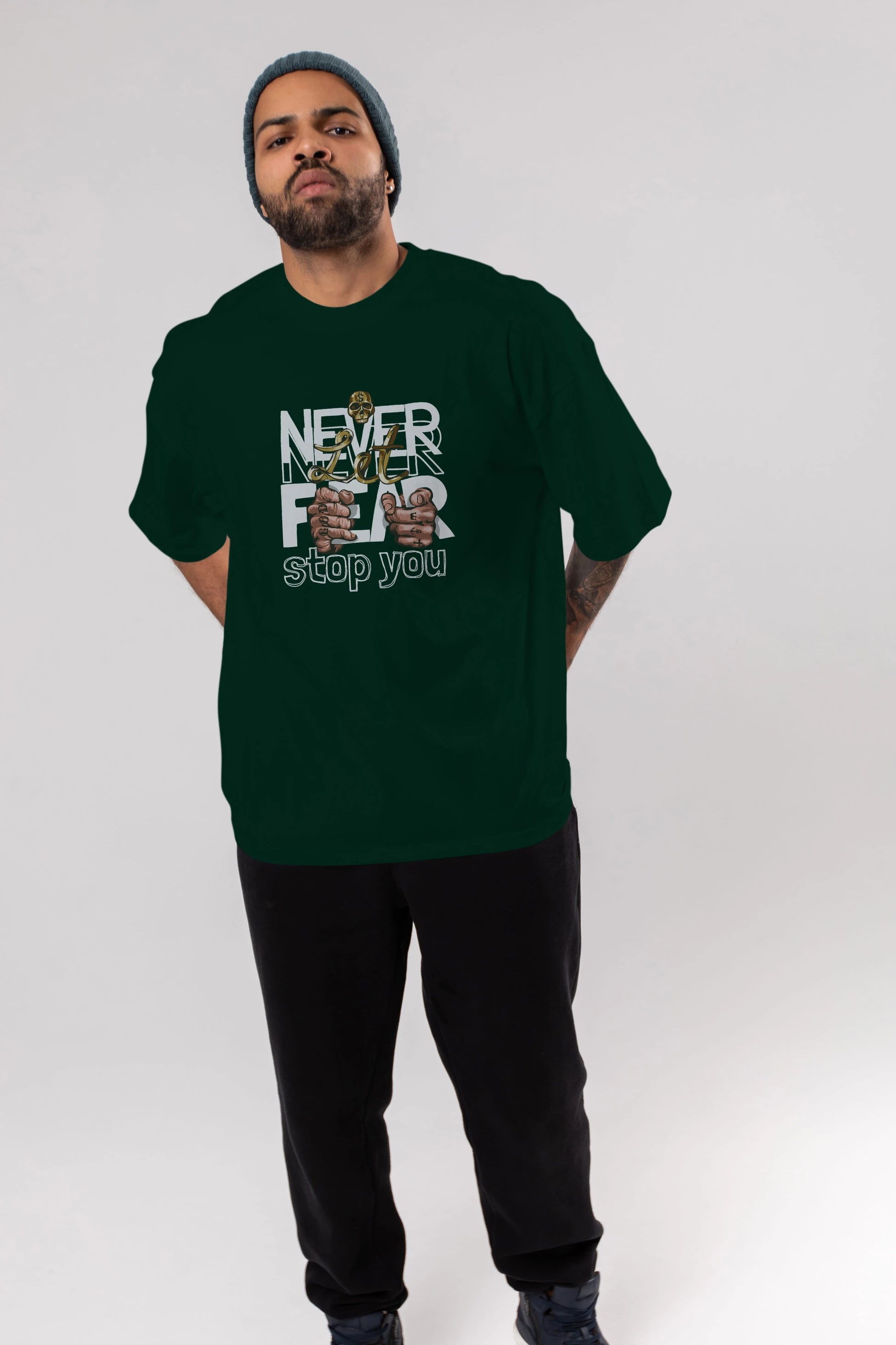 Never Let Fear Ön Baskılı Oversize t-shirt Erkek Kadın Unisex