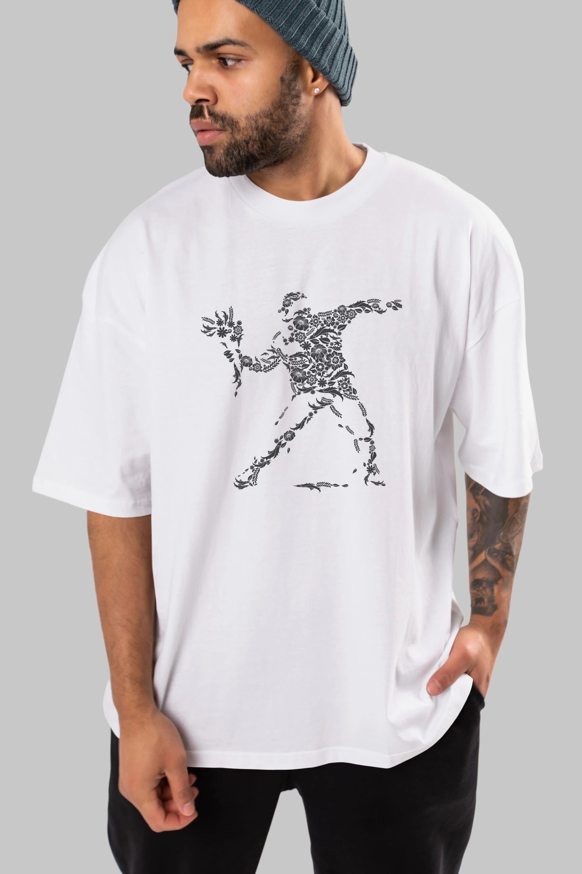 Flourish Vandalism Ön Baskılı Oversize t-shirt %100 pamuk Erkek Kadın Unisex