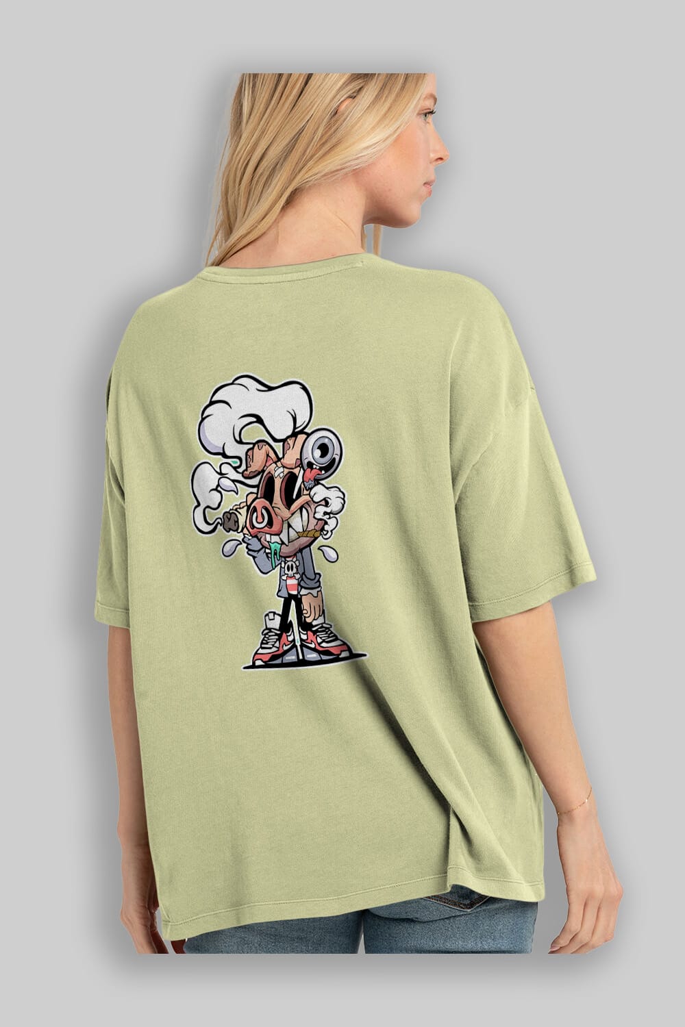 Pig Smoker Arka Baskılı Oversize t-shirt Erkek Kadın Unisex %100 Pamuk tişort