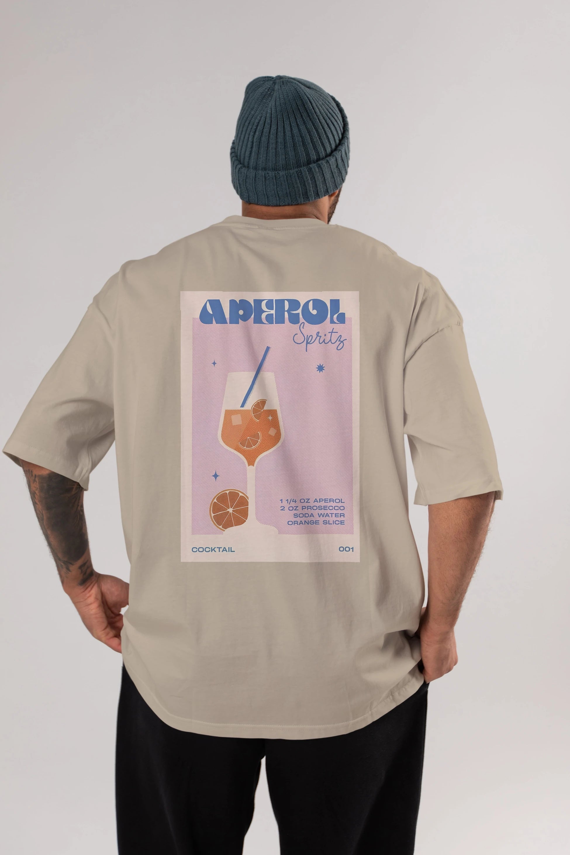 Aperol Spritz Arka Baskılı Oversize t-shirt Erkek Kadın Unisex %100 Pamuk Bisiklet Yaka tişort