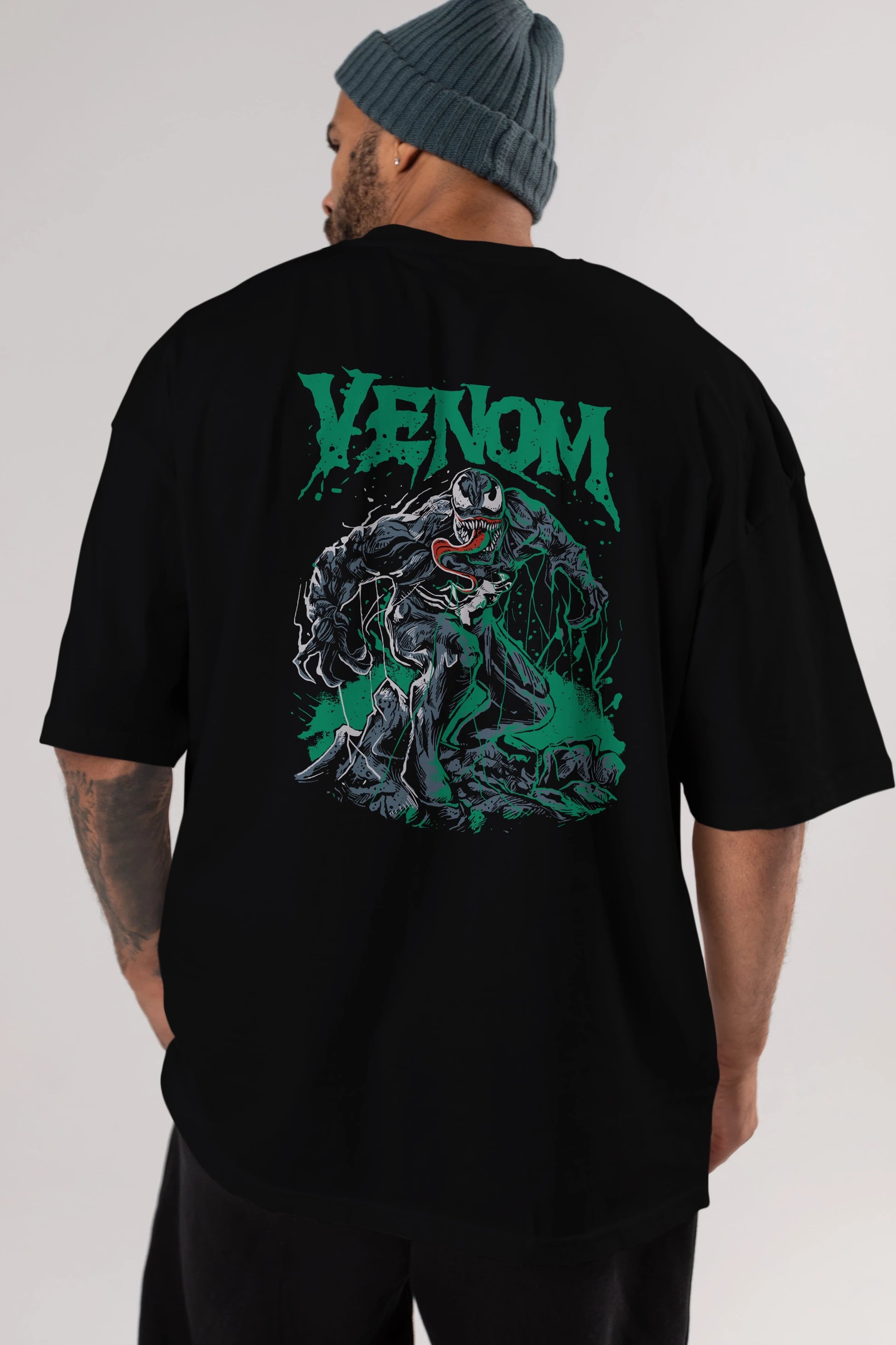 Venom (3) Arka Baskılı Oversize t-shirt Erkek Kadın Unisex %100 Pamuk Bisiklet Yaka tişort