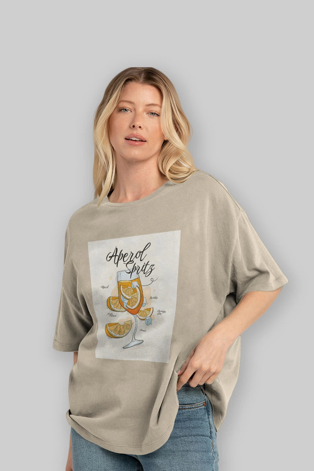 Aperol Spritz 6 Ön Baskılı Oversize t-shirt Erkek Kadın Unisex %100 Pamuk Bisiklet Yaka tişort