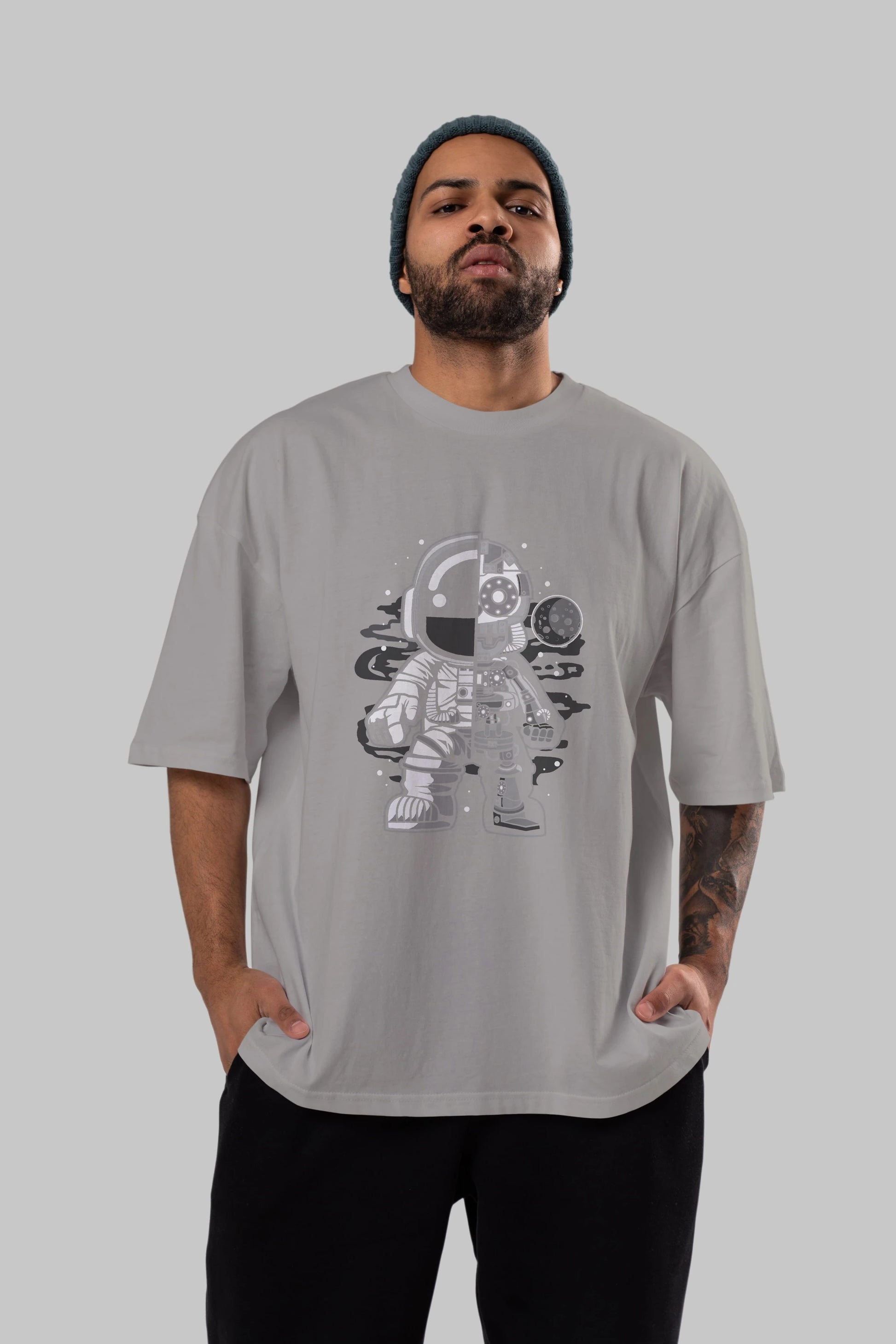 Astronaut Half Robot Ön Baskılı Oversize t-shirt Erkek Kadın Unisex
