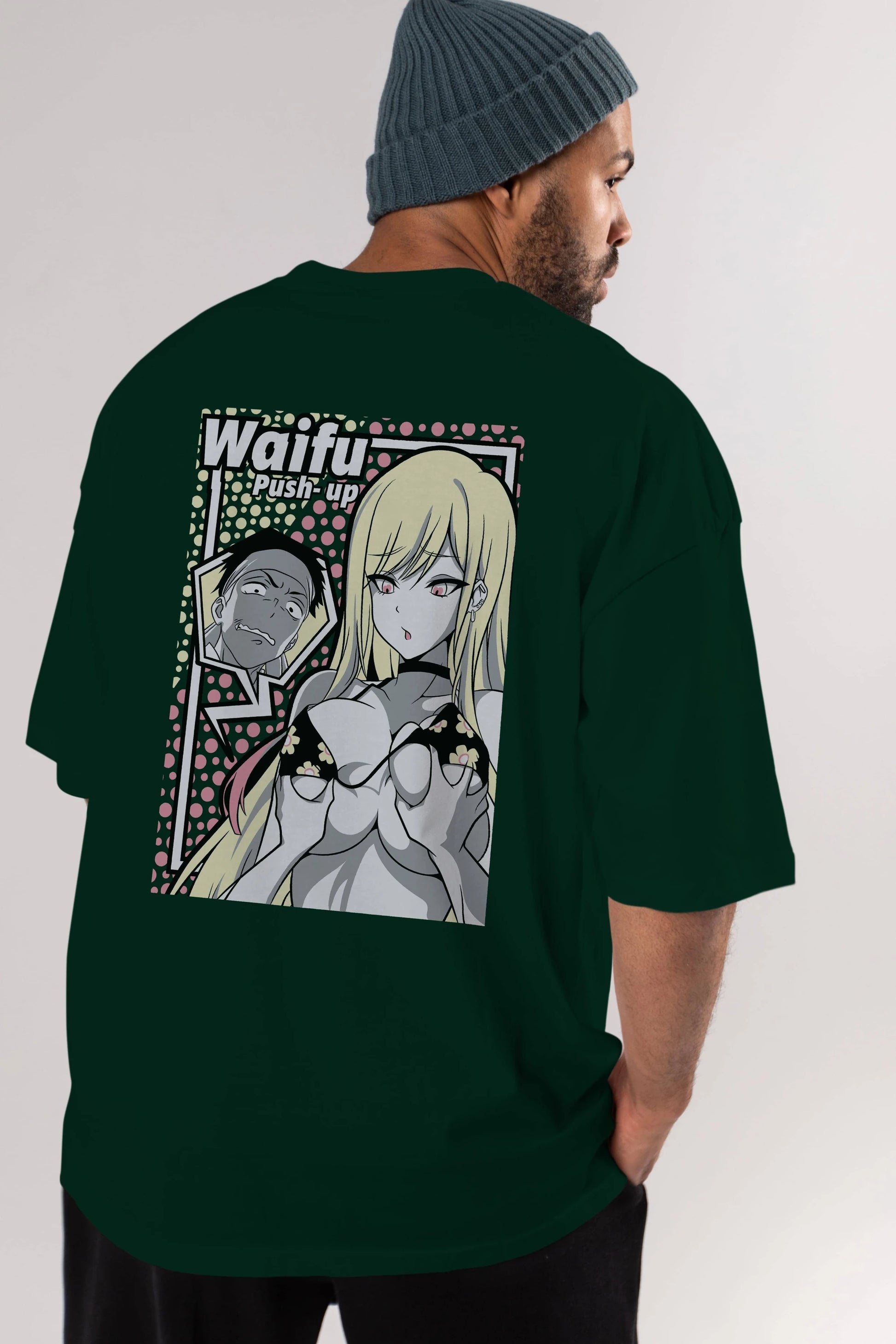 Waifu PushUp Anime Arka Baskılı Oversize t-shirt Erkek Kadın Unisex