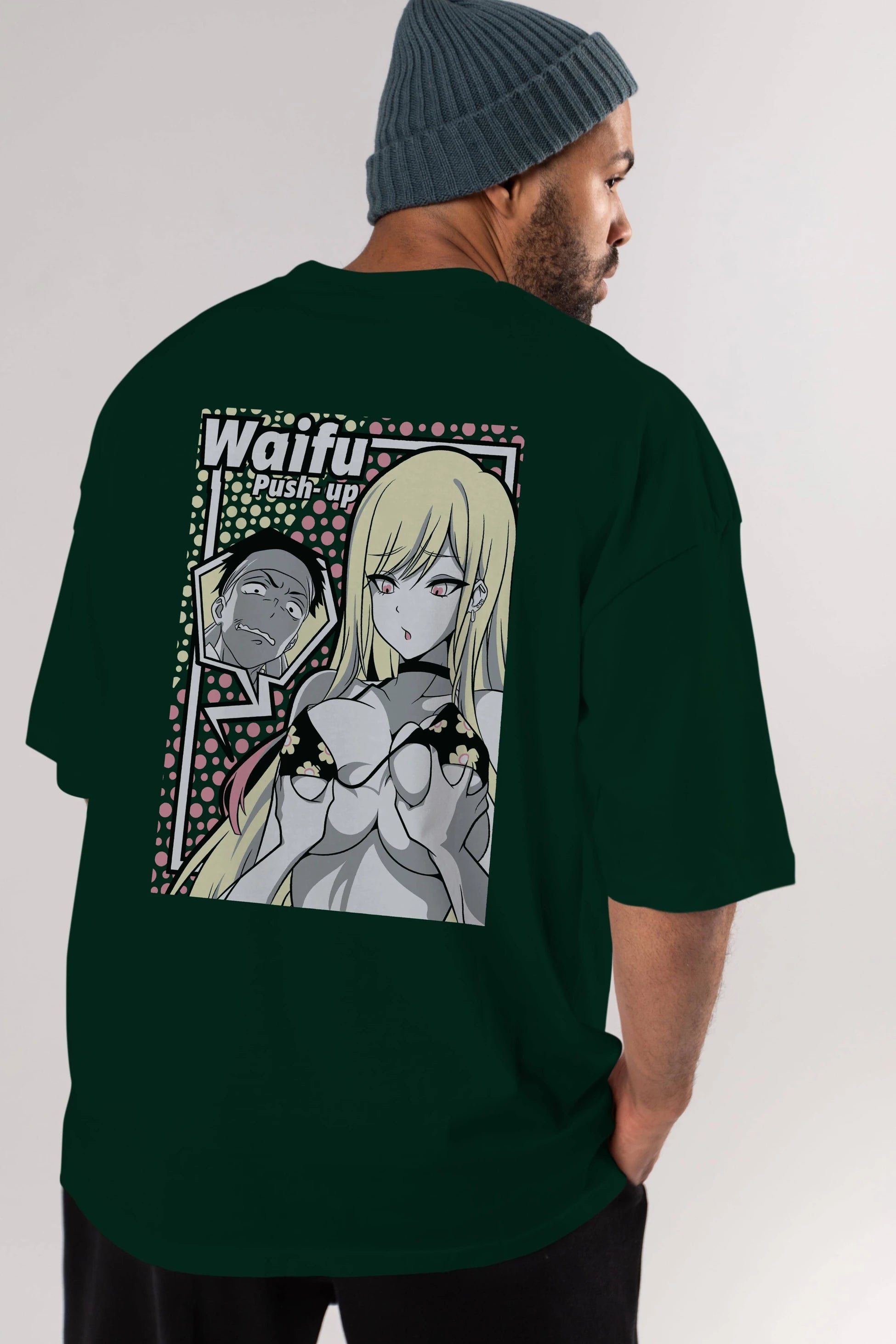 Waifu PushUp Anime Arka Baskılı Oversize t-shirt Erkek Kadın Unisex