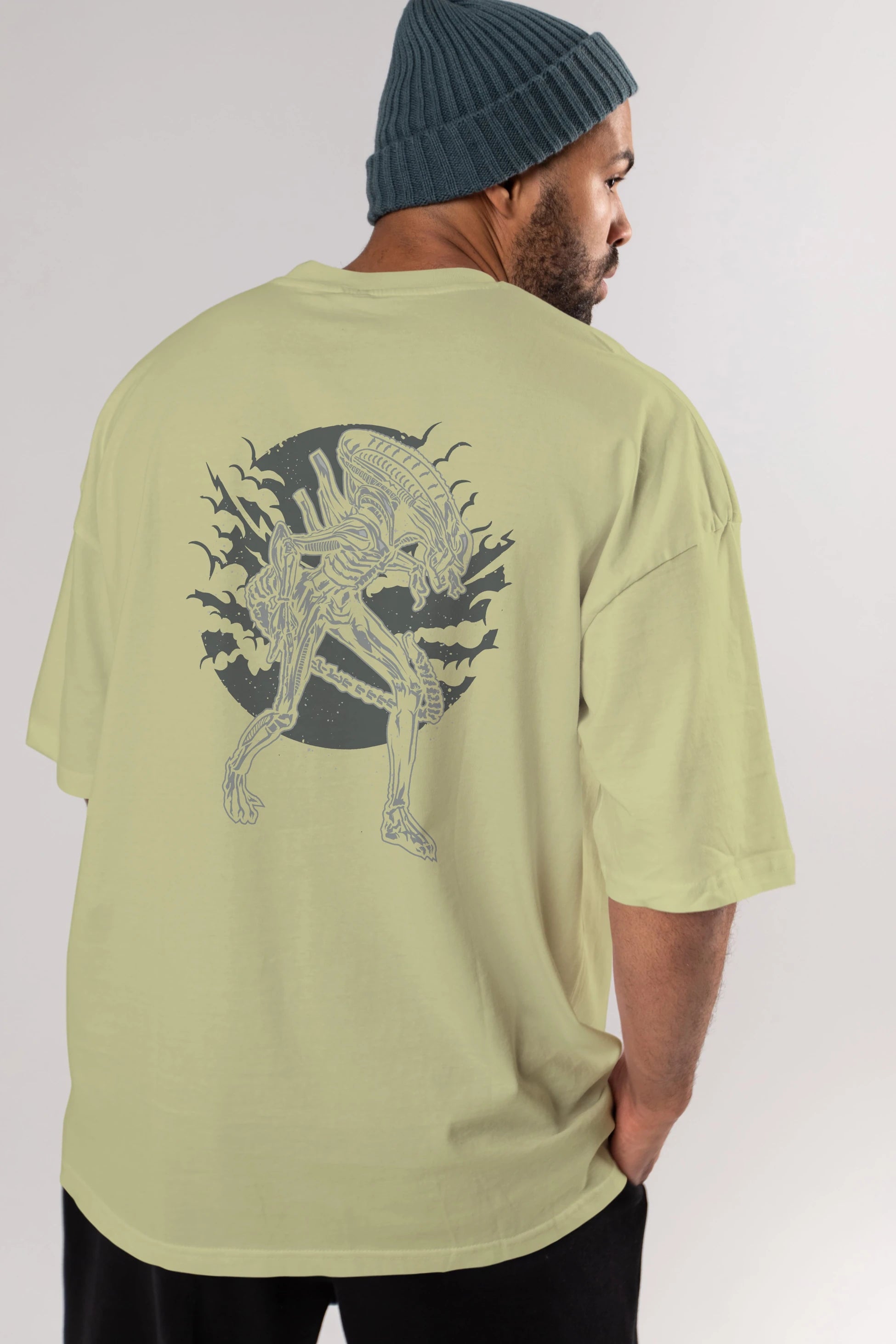 Xenomorph Arka Baskılı Oversize t-shirt Erkek Kadın Unisex %100 Pamuk