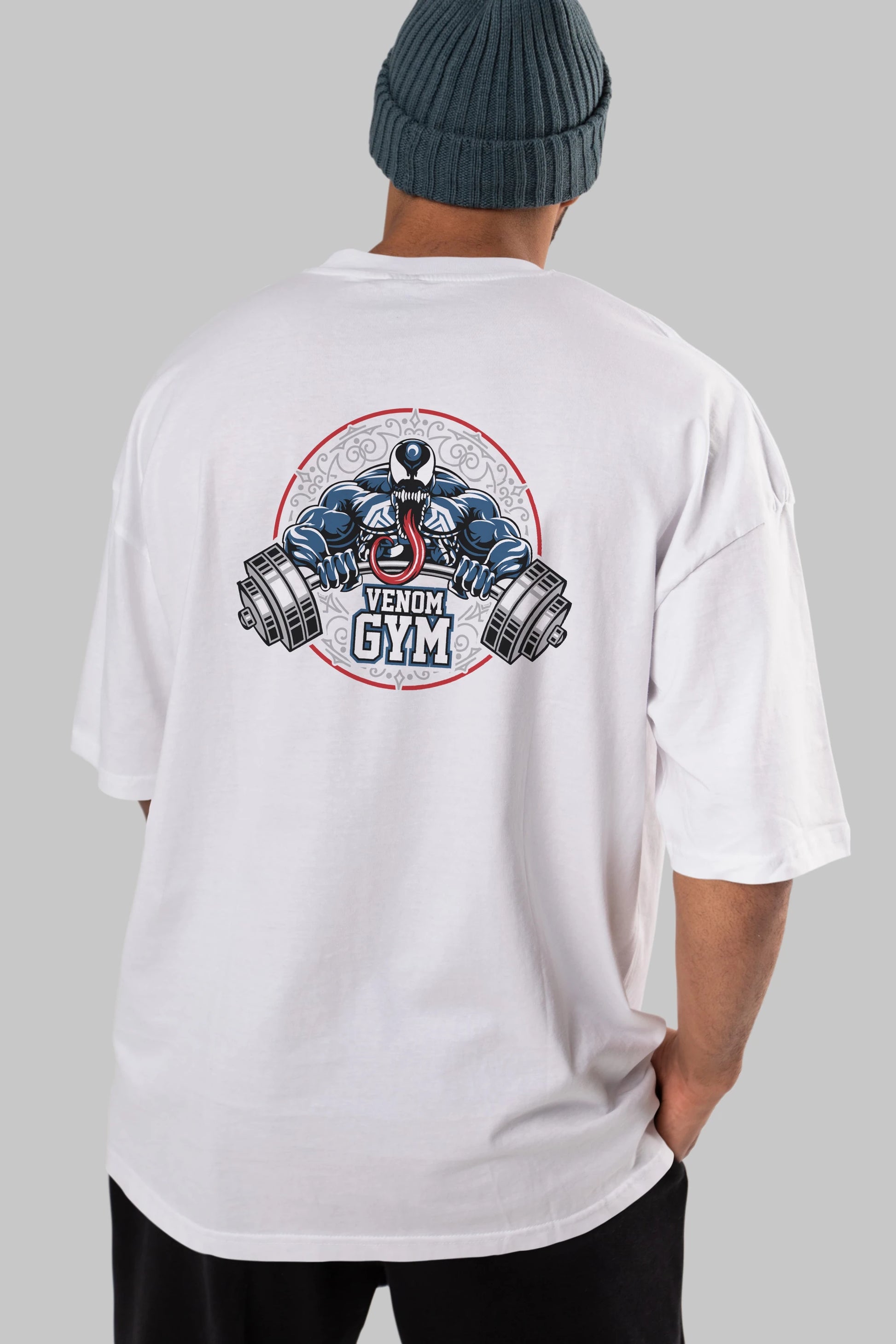 Venom GYM Arka Baskılı Oversize t-shirt Erkek Kadın Unisex %100 Pamuk Bisiklet Yaka tişort