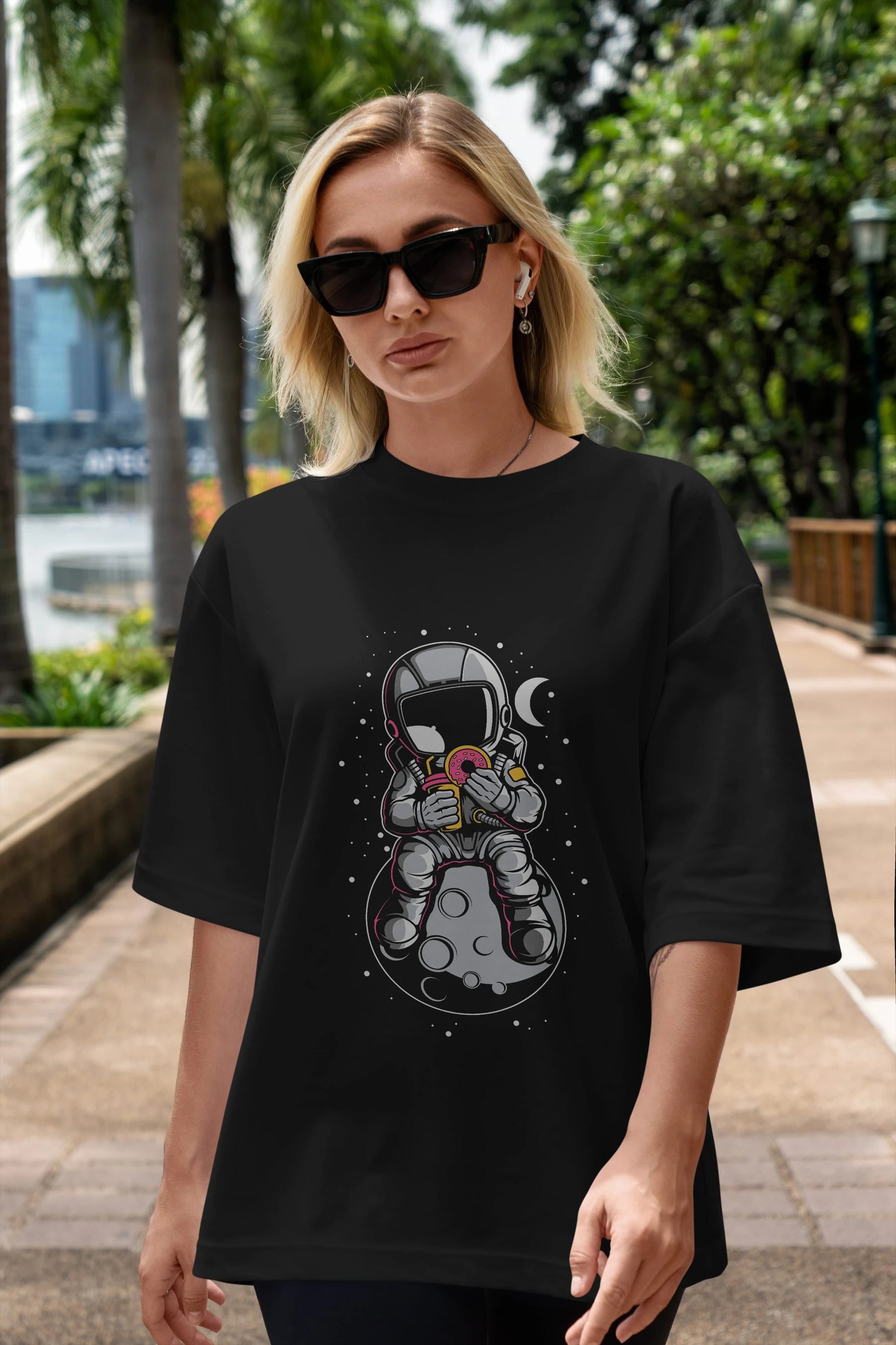 Astronaut Donuts Ön Baskılı Oversize t-shirt Erkek Kadın Unisex