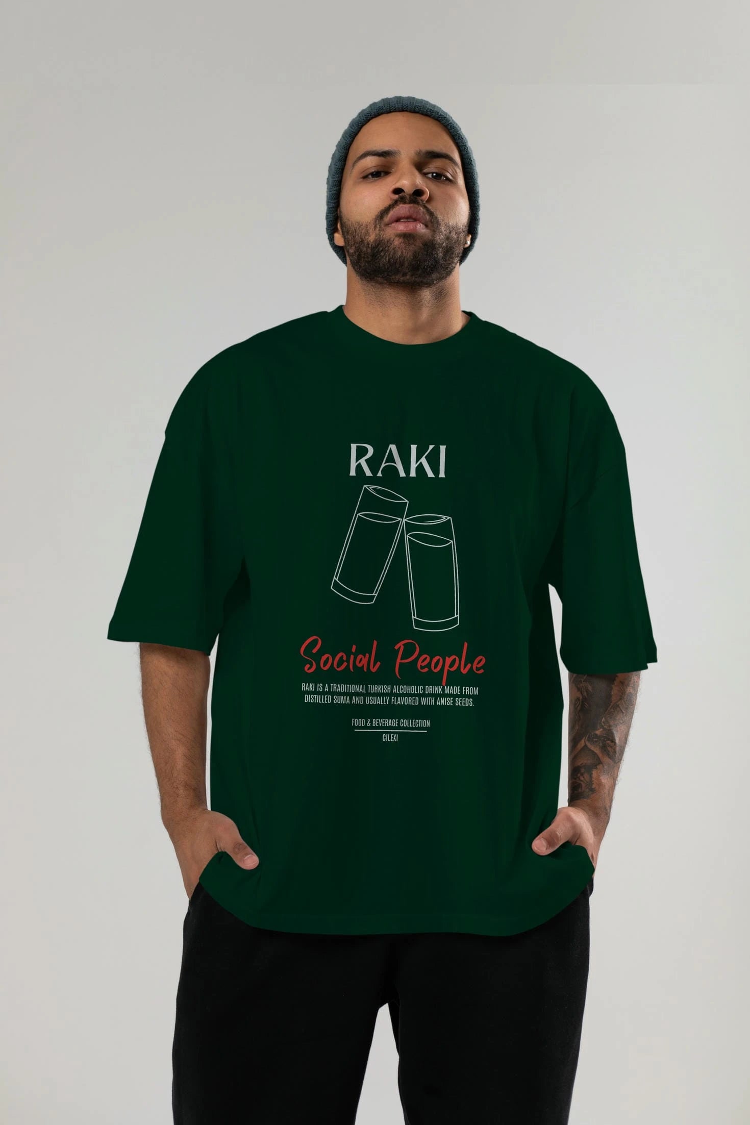 Rakı Kokteyl Serisi ön Baskılı Oversize t-shirt Erkek Kadın %100 Pamuk Bisiklet Yaka tişort
