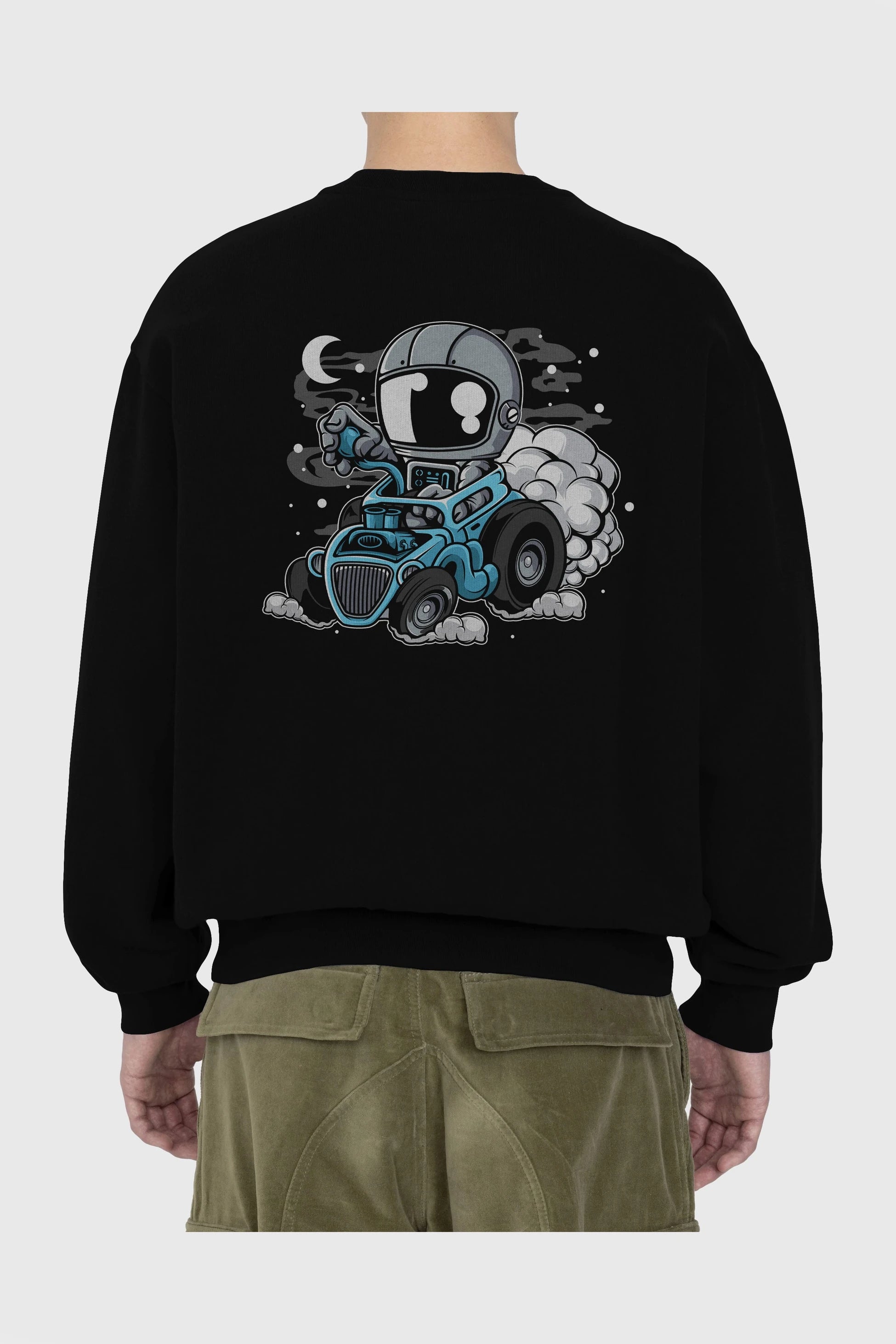 Astronaut Hotrod Arka Baskılı Oversize Sweatshirt Erkek Kadın Unisex