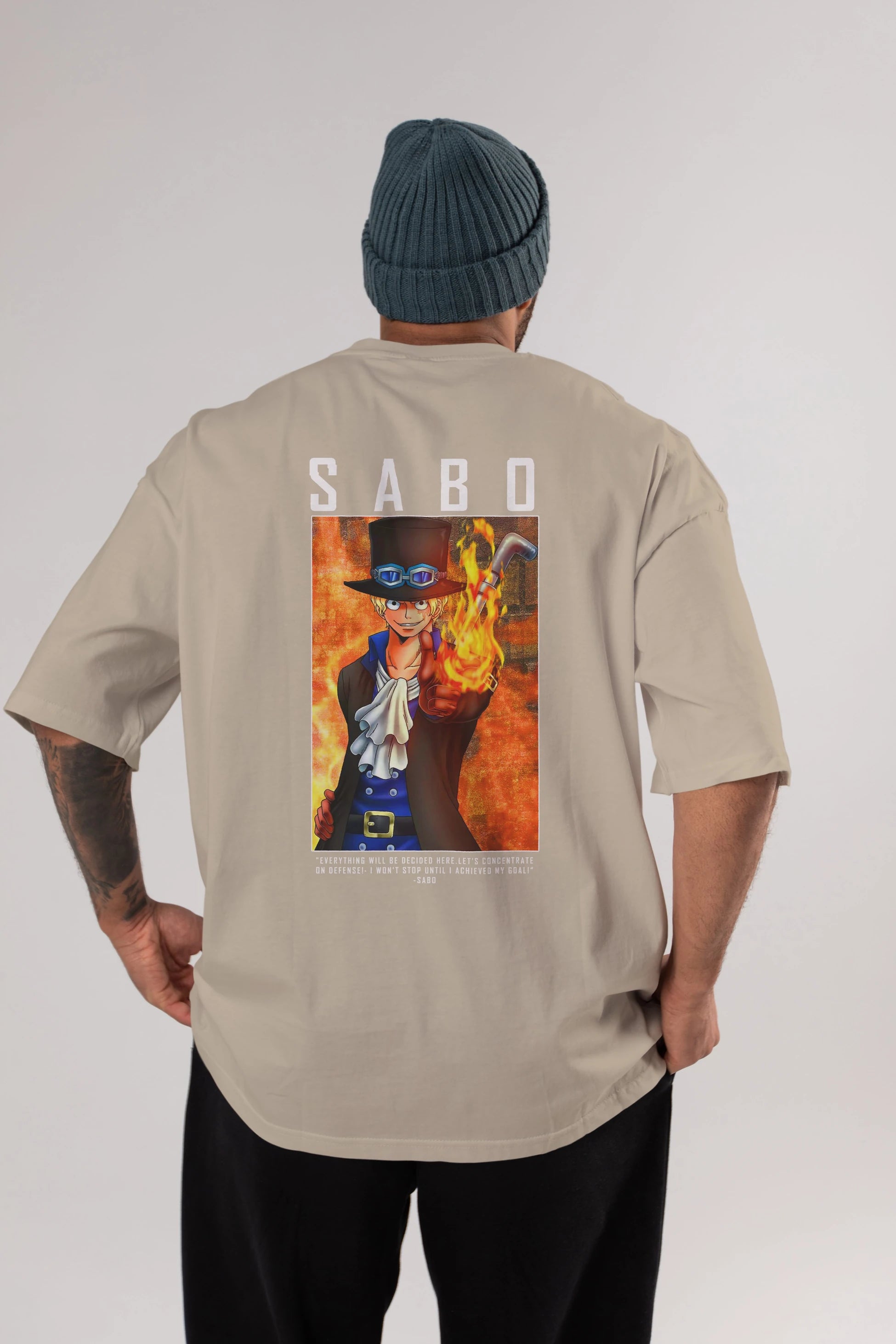 Sabo Anime Arka Baskılı Oversize t-shirt Erkek Kadın Unisex %100 pamuk tişort