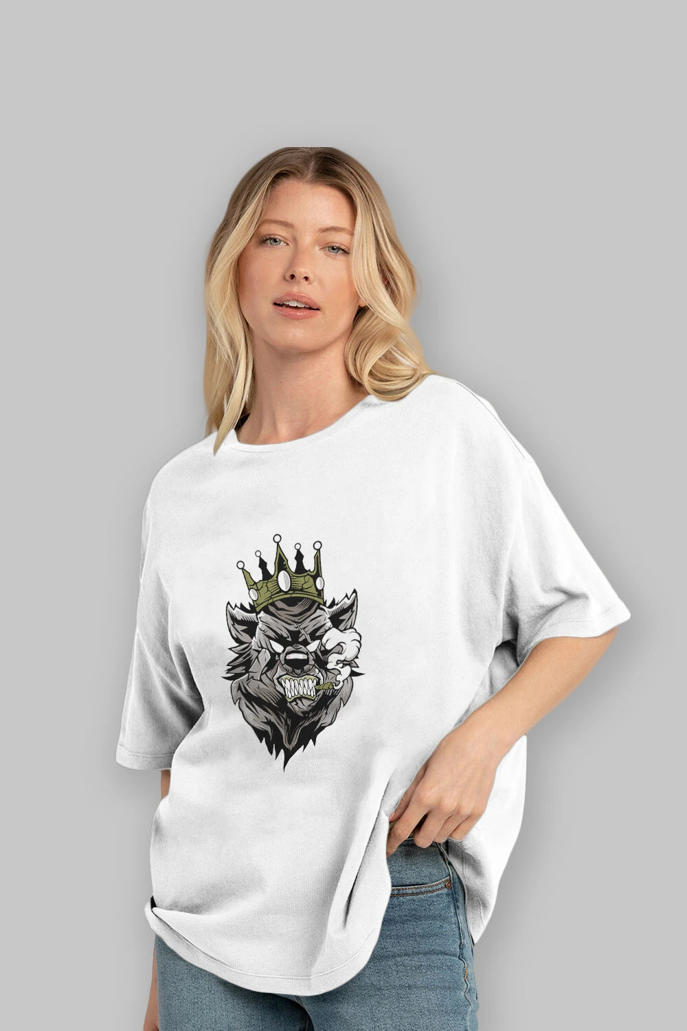 Bear King Ön Baskılı Oversize t-shirt Erkek Kadın Unisex %100 Pamuk tişort