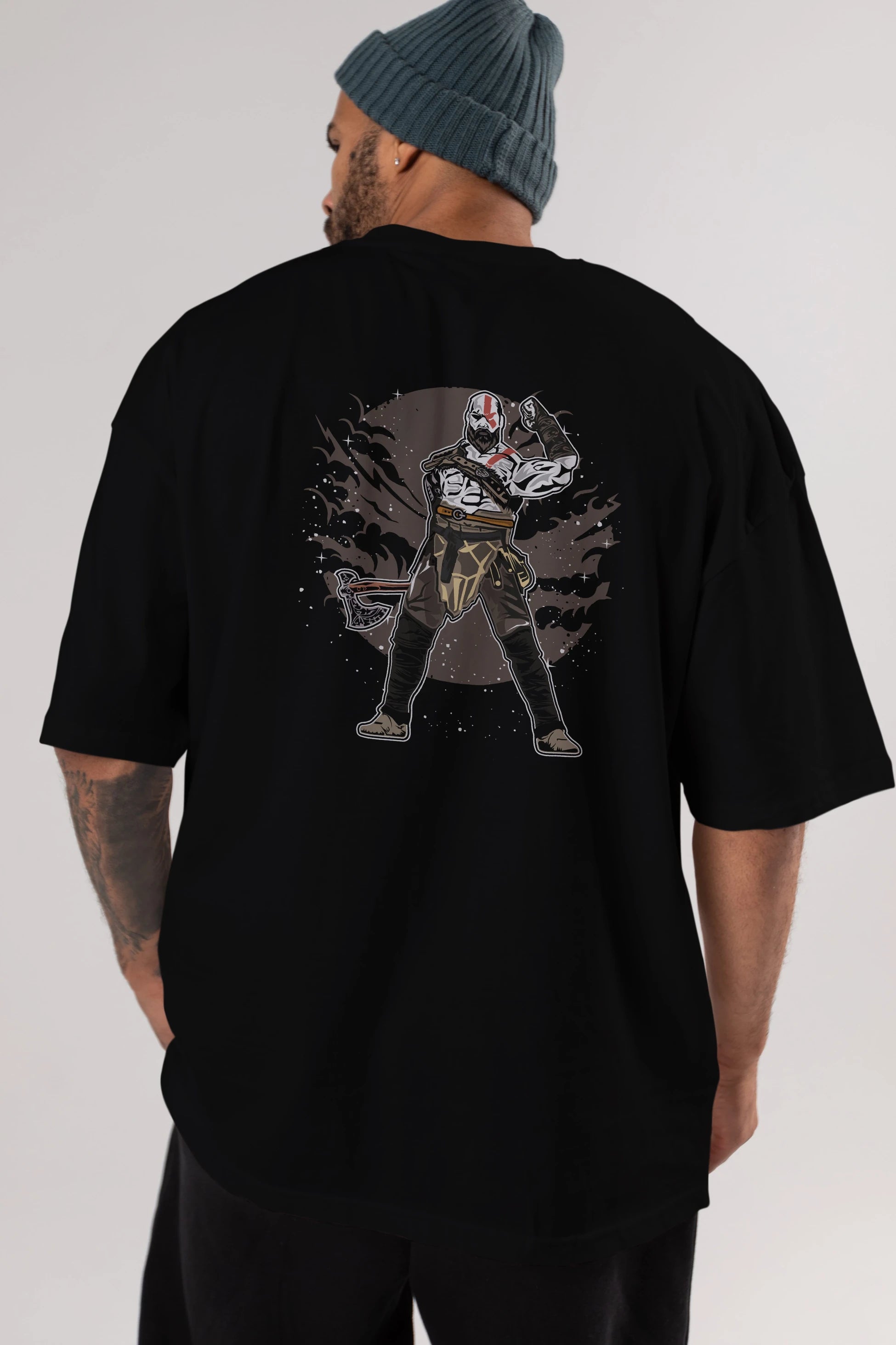 GOD OF WAR Arka Baskılı Oversize t-shirt Erkek Kadın Unisex %100 Pamuk