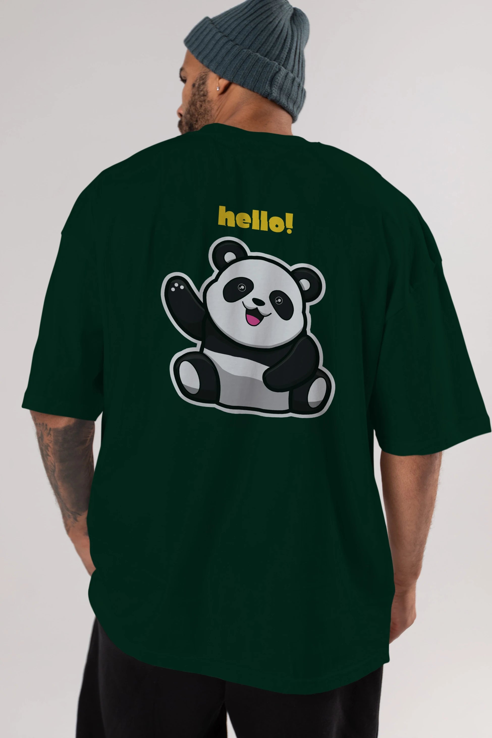 Hello Panda Arka Baskılı Oversize t-shirt Erkek Kadın Unisex