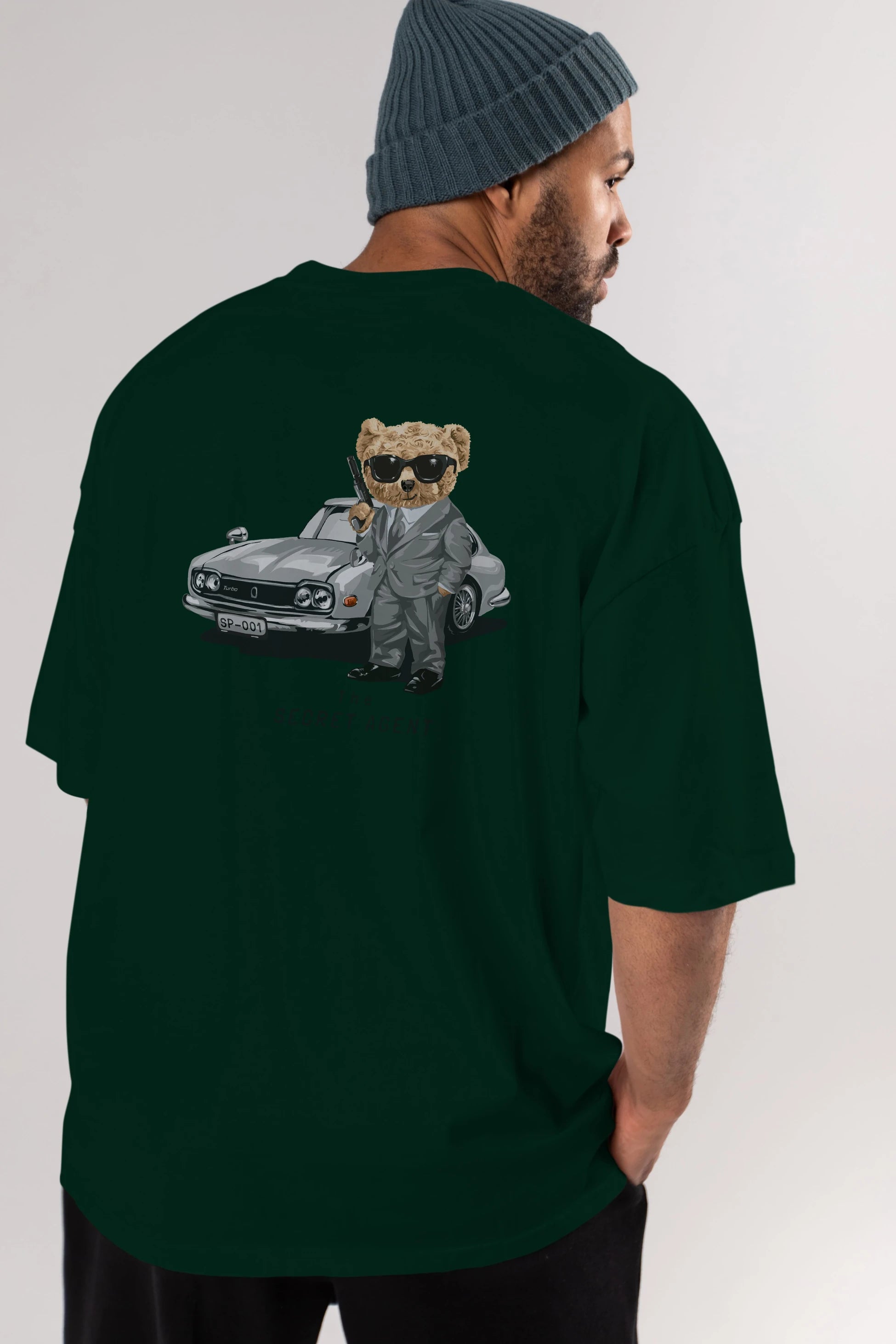 Teddy Bear The Secret Agent Arka Baskılı Oversize t-shirt Erkek Kadın Unisex %100 Pamuk
