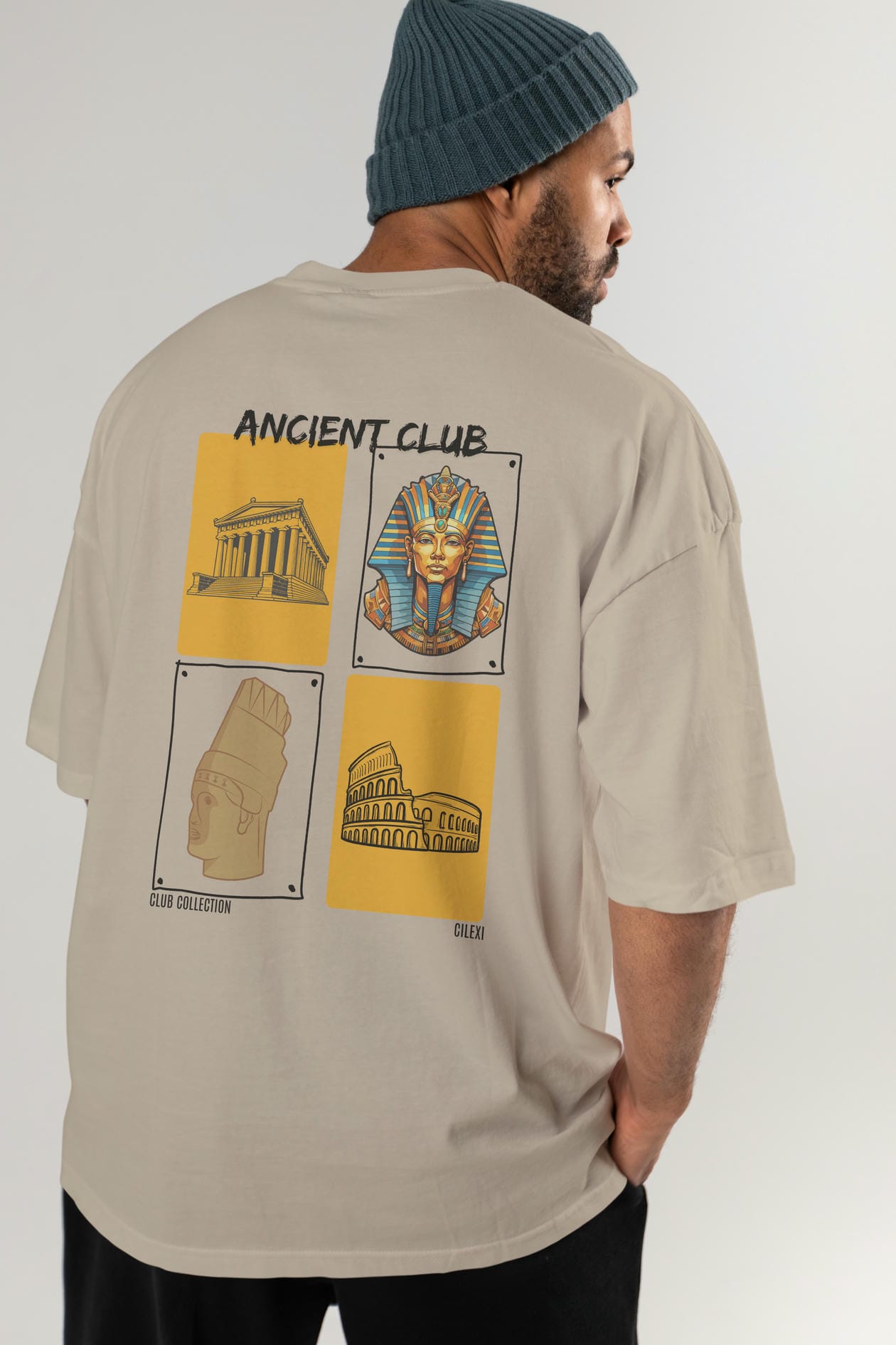 Ancient Club Arka Baskılı Oversize t-shirt Erkek Kadın %100 Pamuk Bisiklet Yaka tişort