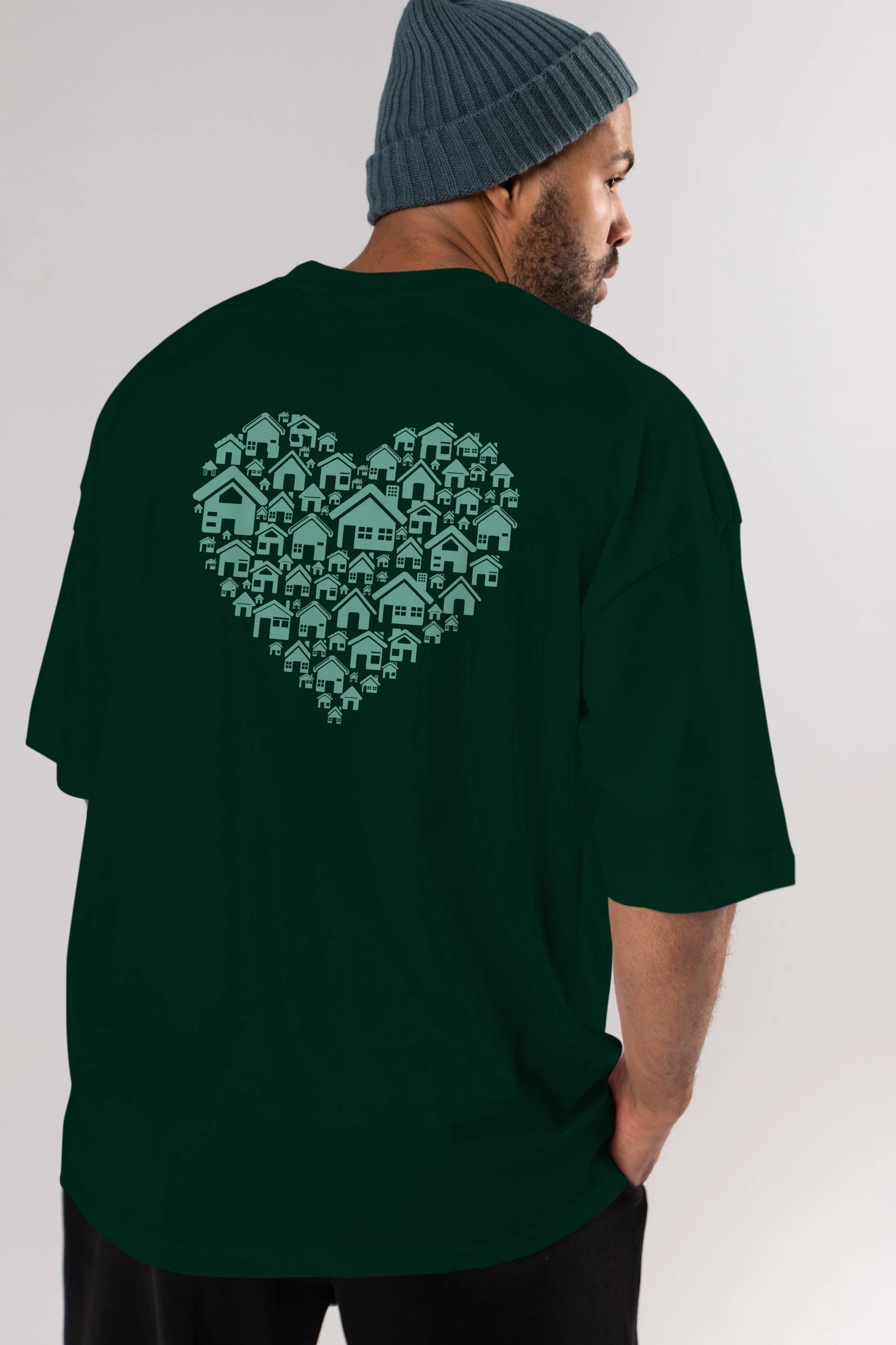 Home Heart Arka Baskılı Oversize t-shirt %100 pamuk Erkek Kadın Unisex