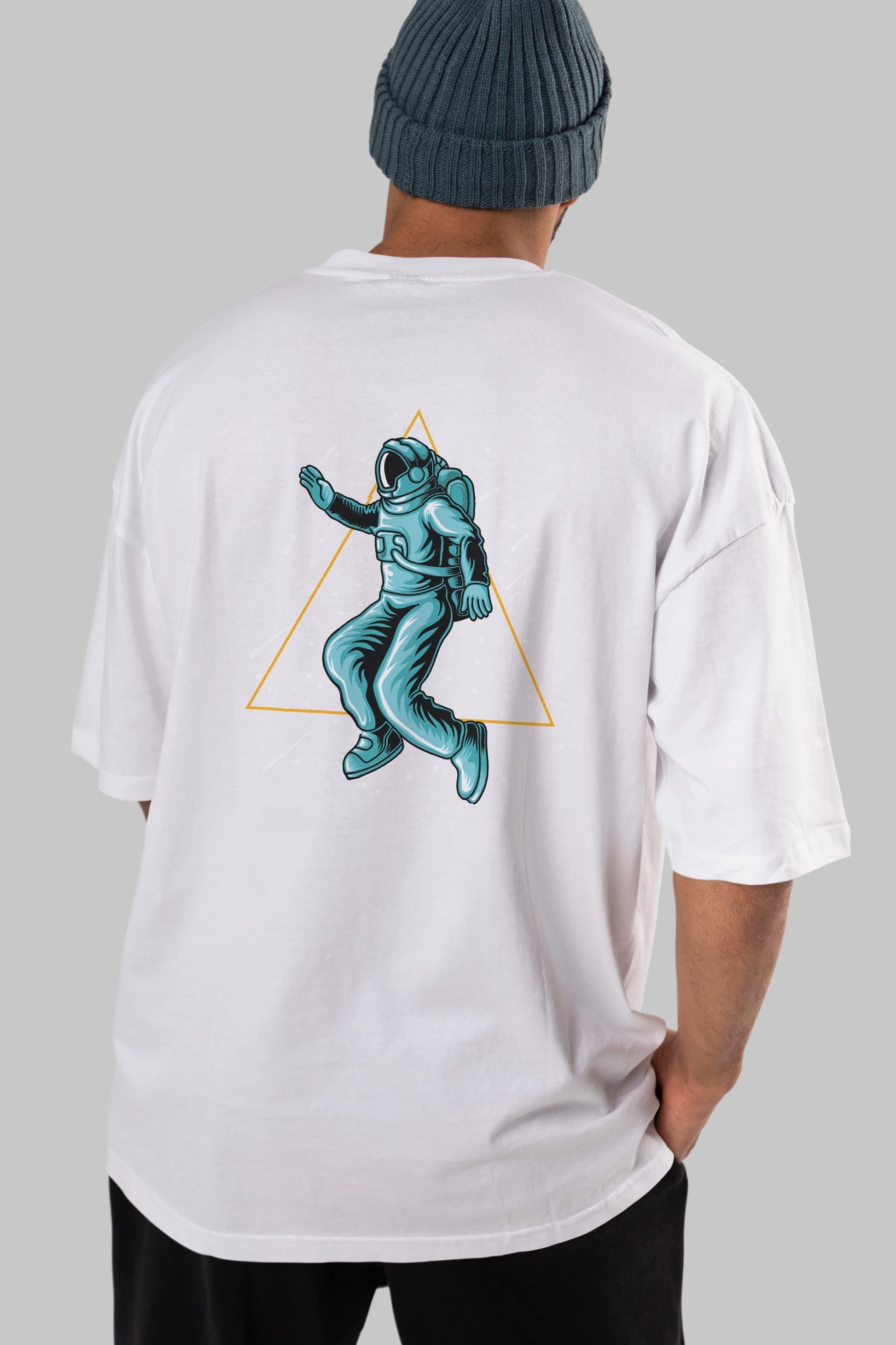 Astronaut Starry Triangle Arka Baskılı Oversize t-shirt Erkek Kadın Unisex