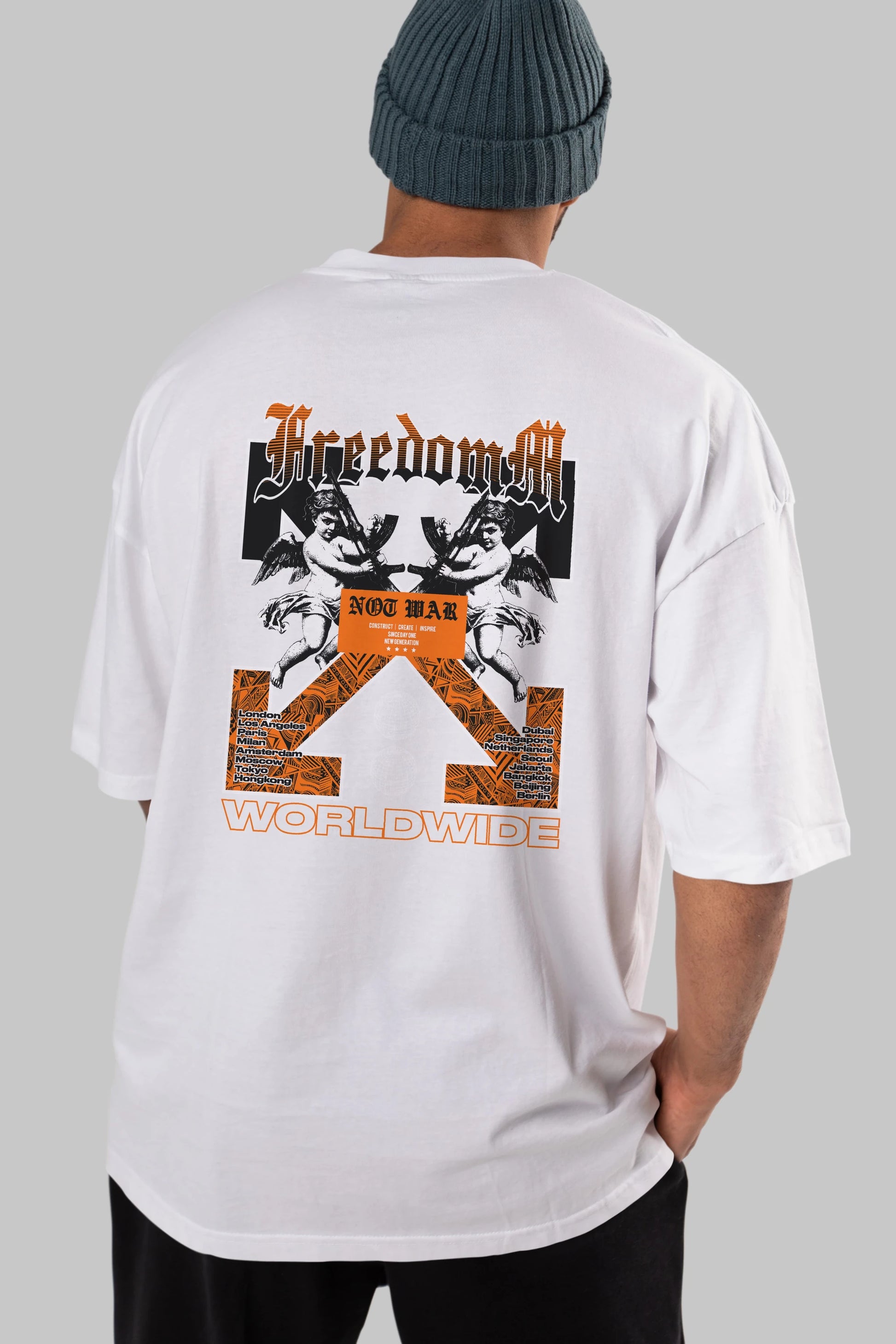 Freedom Worldwide Arka Baskılı Oversize t-shirt Erkek Kadın Unisex
