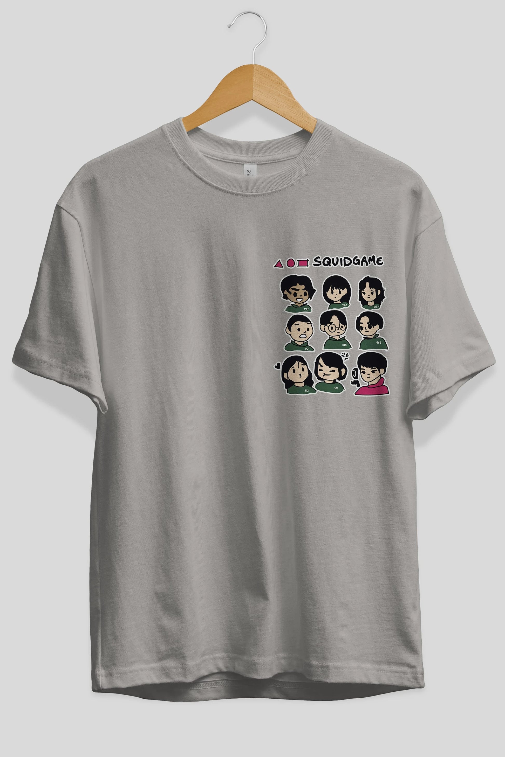 Squid Game (3) Ön Sol Baskılı Oversize t-shirt Erkek Kadın Unisex %100 Pamuk Bisiklet Yaka tişort