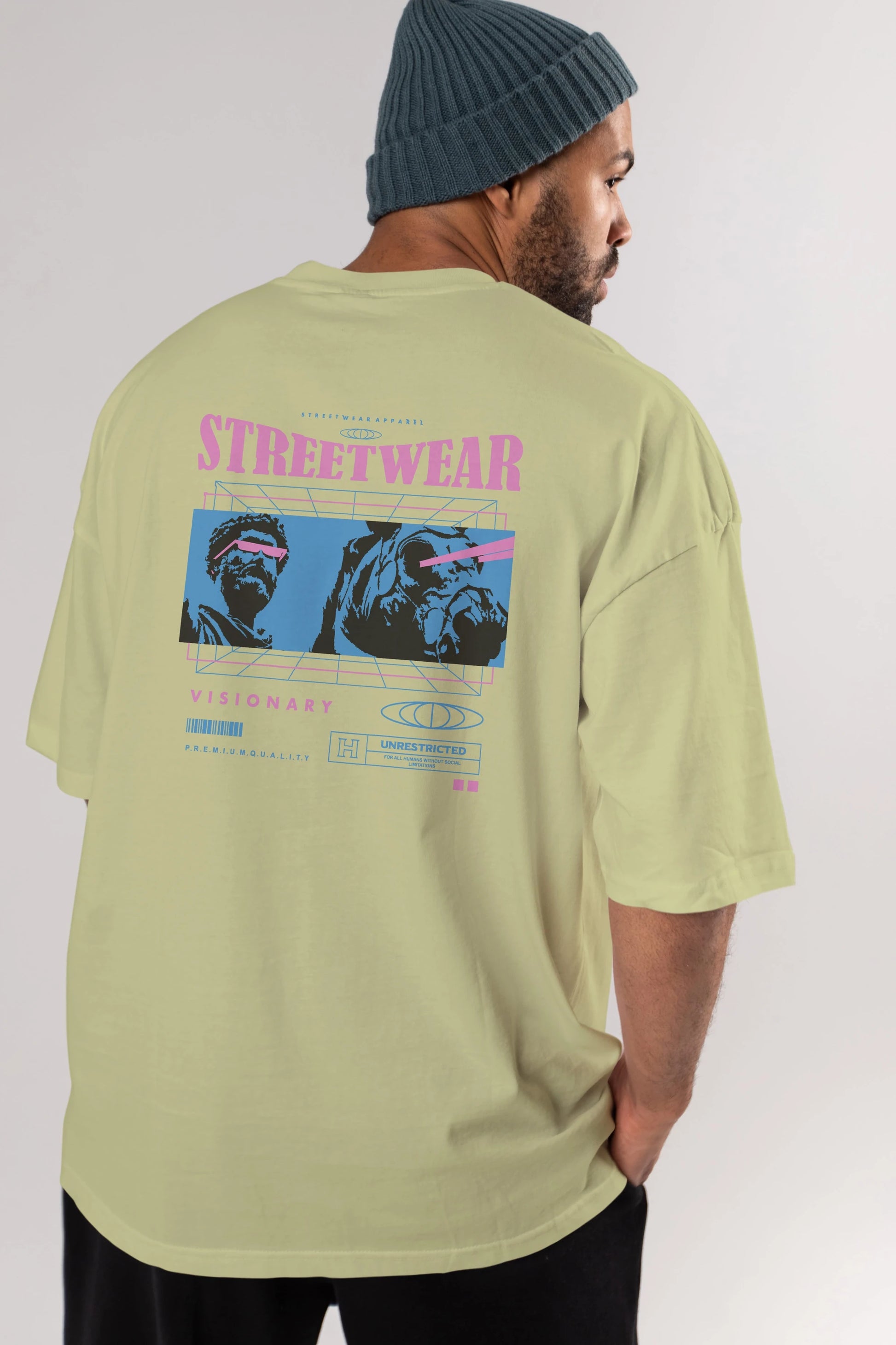 Streetwear Visionary Arka Baskılı Oversize t-shirt Erkek Kadın Unisex