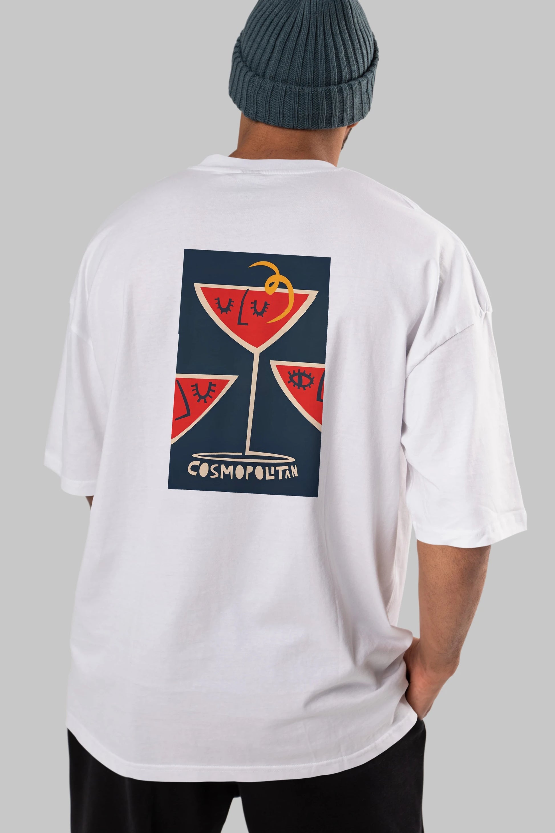 Cosmopolitan 4 Arka Baskılı Oversize t-shirt Erkek Kadın Unisex %100 Pamuk Bisiklet Yaka tişort