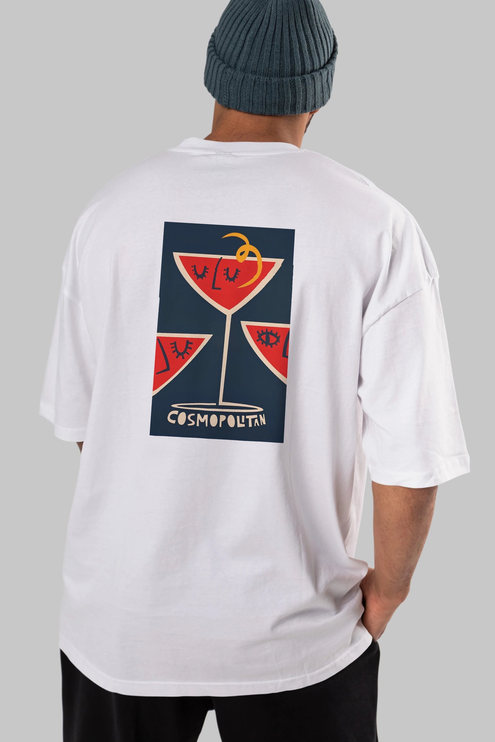 Cosmopolitan 4 Arka Baskılı Oversize t-shirt Erkek Kadın Unisex %100 Pamuk Bisiklet Yaka tişort