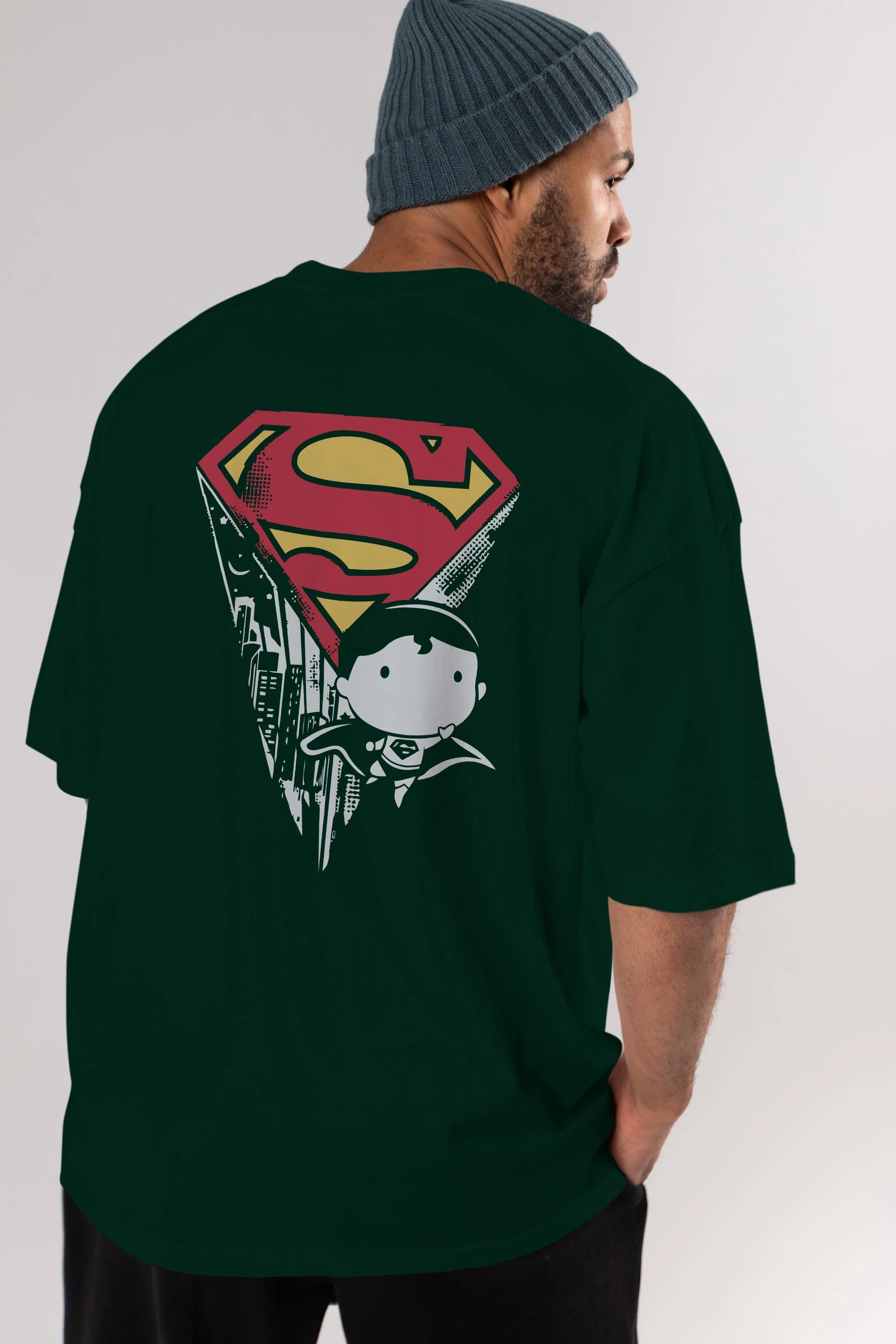 Superman Arka Baskılı Oversize t-shirt Erkek Kadın Unisex %100 Pamuk Bisiklet Yaka tişort