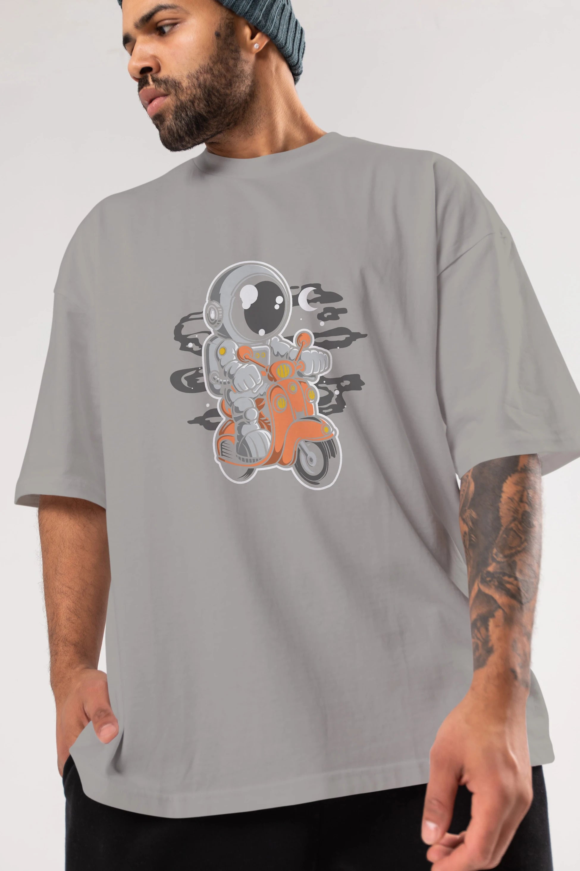 Astronaut Scooter Ön Baskılı Oversize t-shirt Erkek Kadın Unisex