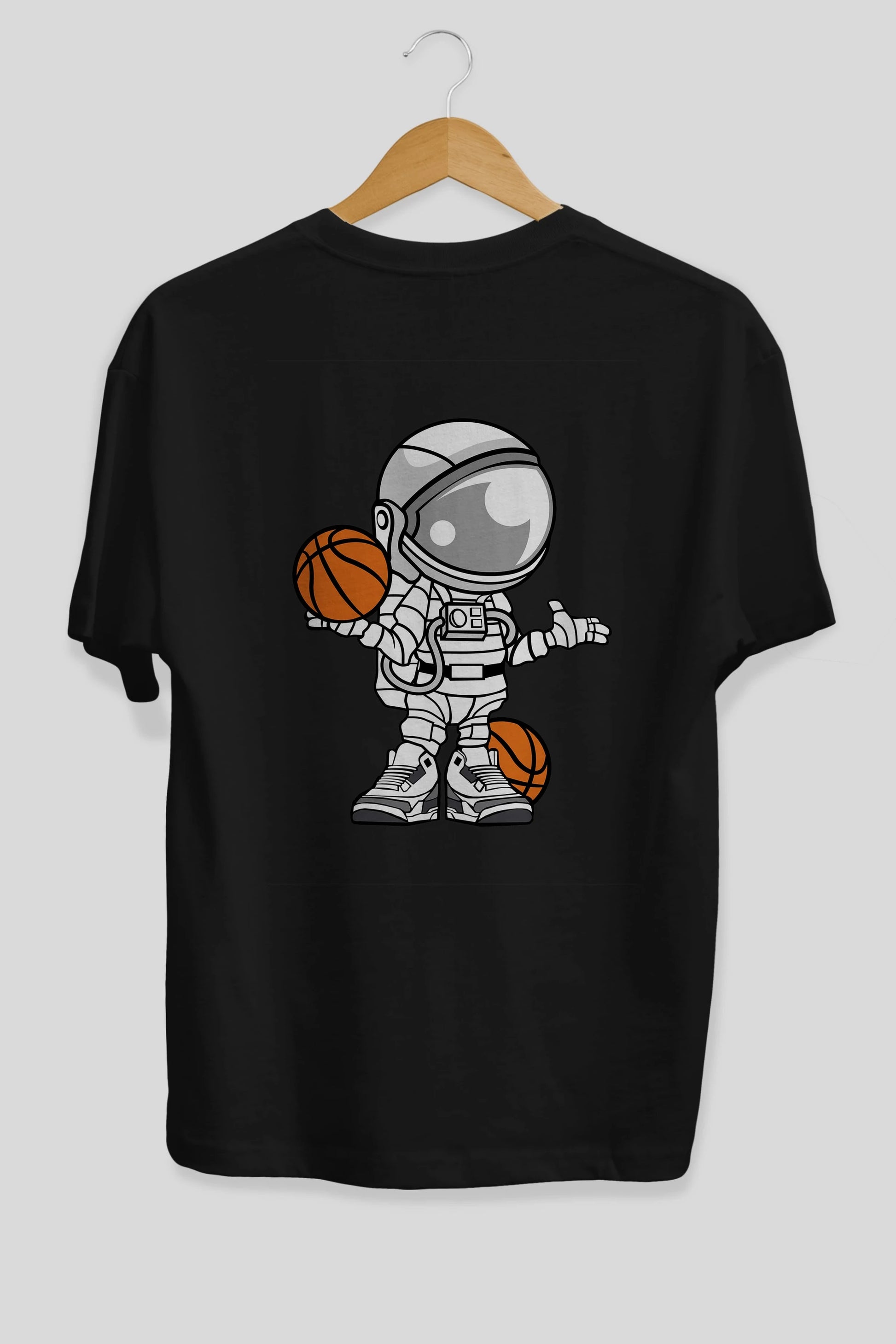 Astronaut Basketball Player Arka Baskılı Oversize t-shirt Erkek Kadın Unisex %100 Pamuk tişort