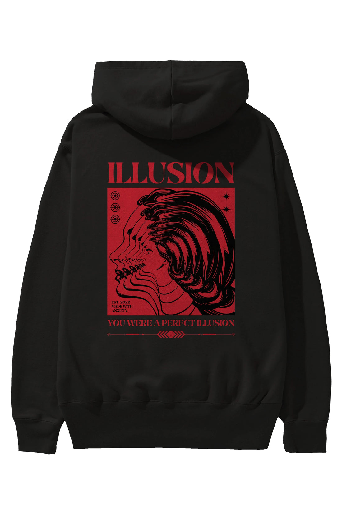 Illusion Streetwear Arka Baskılı Oversize Hoodie Kapüşonlu Sweatshirt Erkek Kadın Unisex