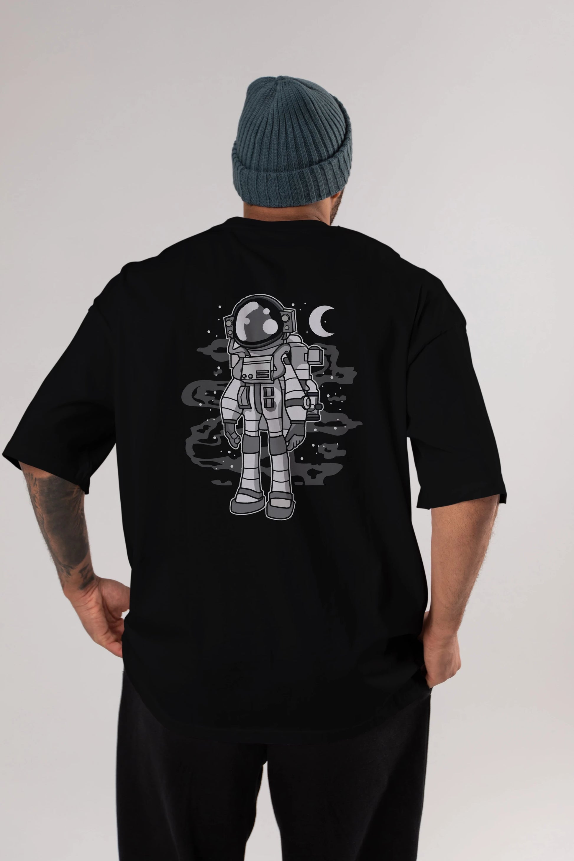 Astronaut Stand Arka Baskılı Oversize t-shirt Erkek Kadın Unisex