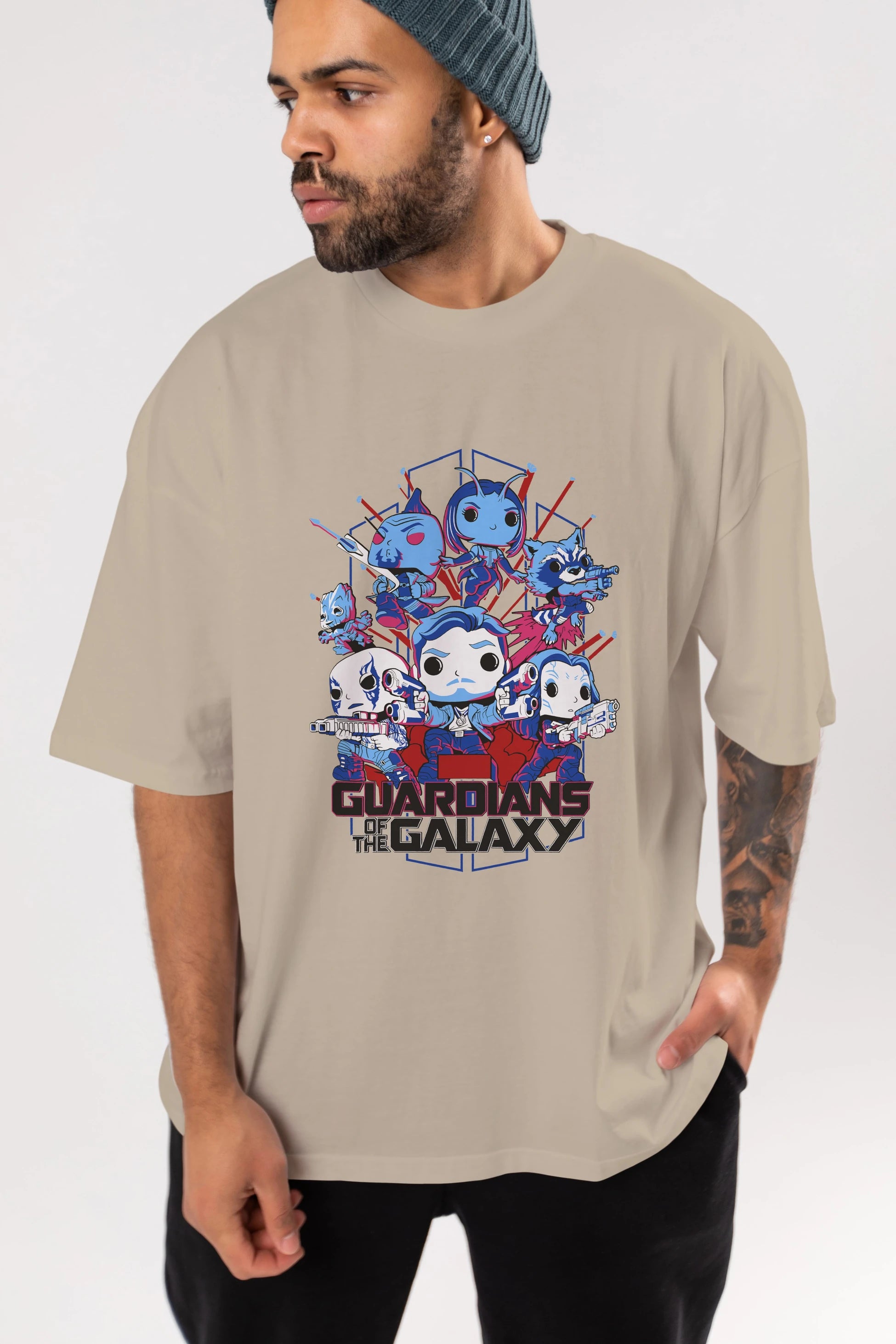 Guardians of the Galaxy Ön Baskılı Oversize t-shirt Erkek Kadın Unisex %100 Pamuk Bisiklet Yaka tişort