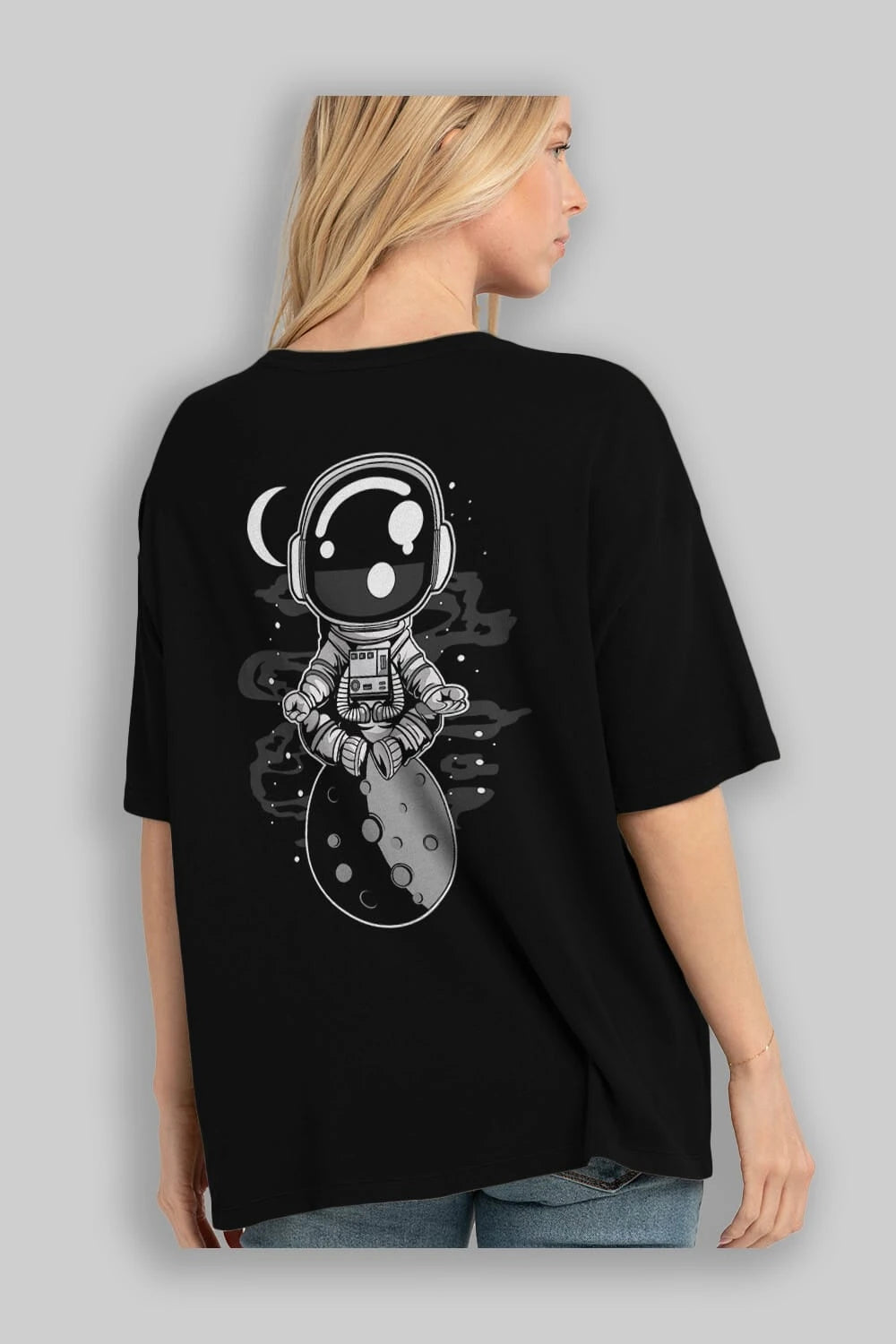 Astronaut Yoga Arka Baskılı Oversize t-shirt Erkek Kadın Unisex